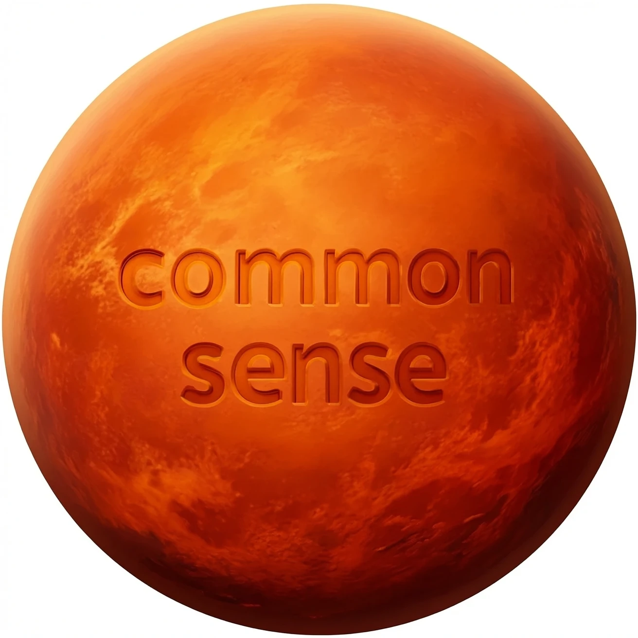 a red burning planet that has the words "common sense" written on it, in a realistic plaet burning style, like the sun emoji