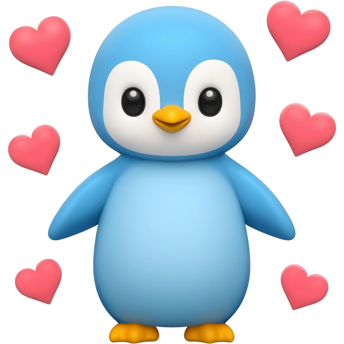 Light blue baby penguin surrounded by hearts emoji