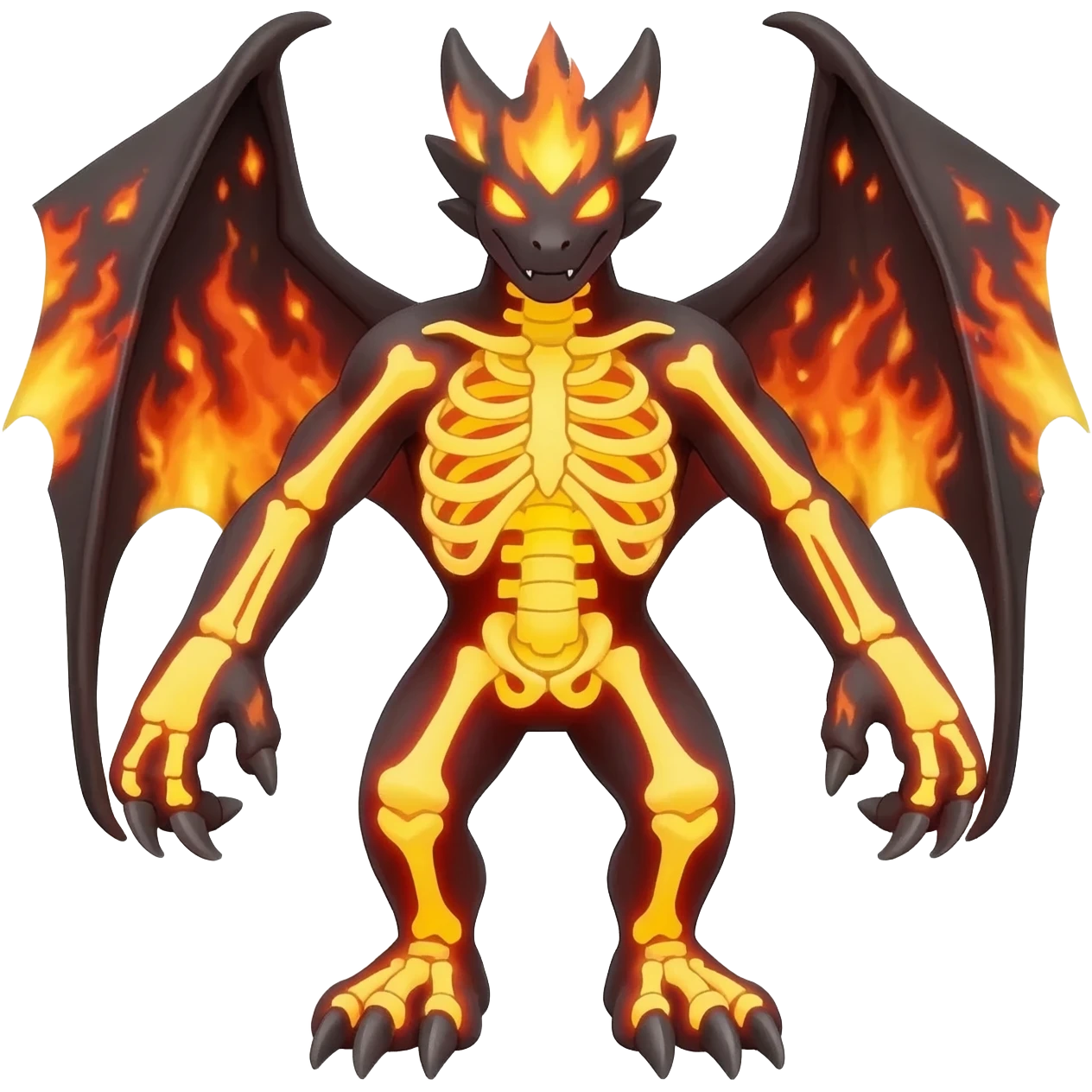 Skeletal Fiery Flaming Volcanic Draconic Cubone-Salandit-Houndoom-Houndour-Marowak-Poochyena-Litten-Fakémon-hybrid-creature (full body), 4 legs emoji