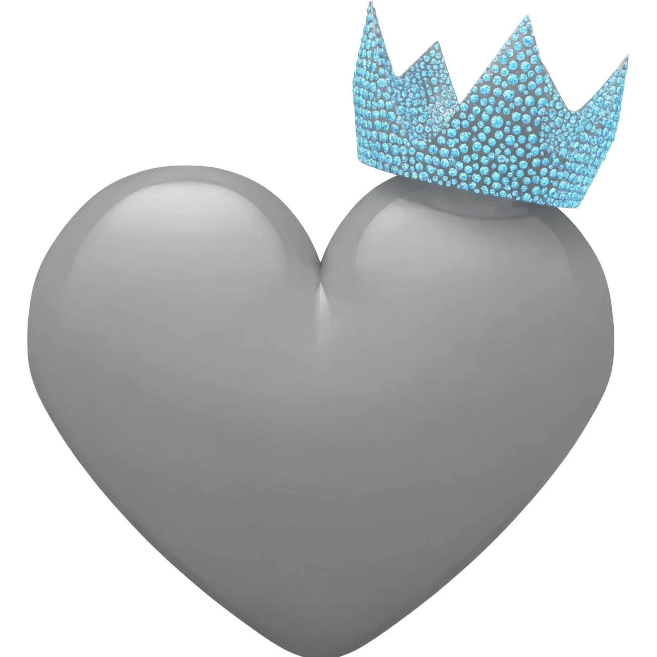 Minimalist 3D emoji based on image_e593fa.png: a large, sharp geometric heart made of cold, grey brushed steel. Integrated at the top is a severe geometric crown, densely set with small, sparkling light blue diamonds. Soft, even lighting, isolated on pure white background for sticker quality emoji
