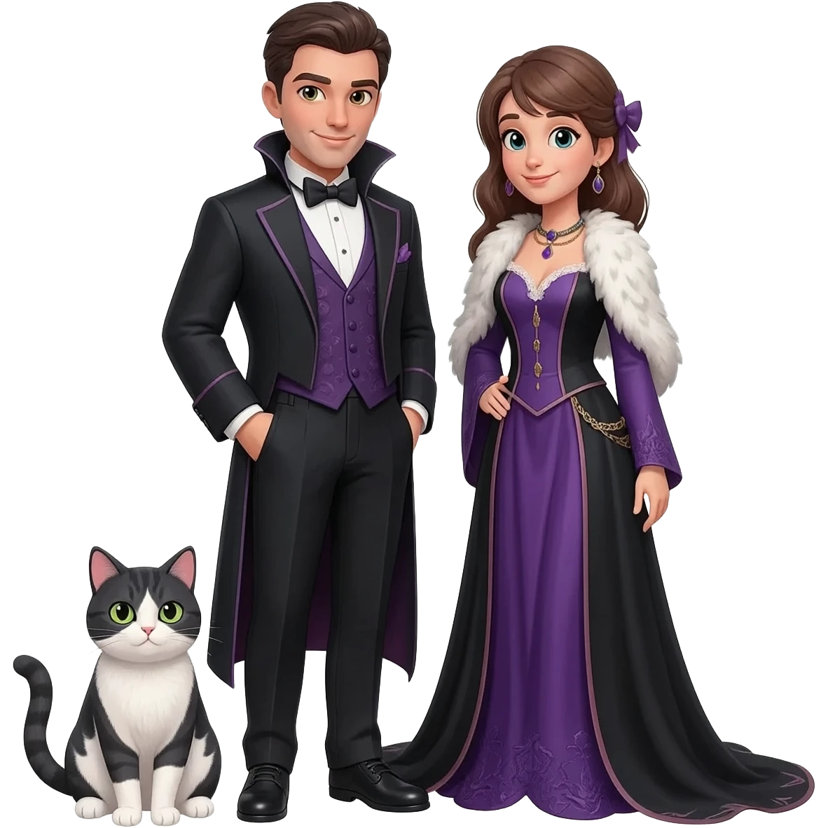 magician couple and their pet cat emoji