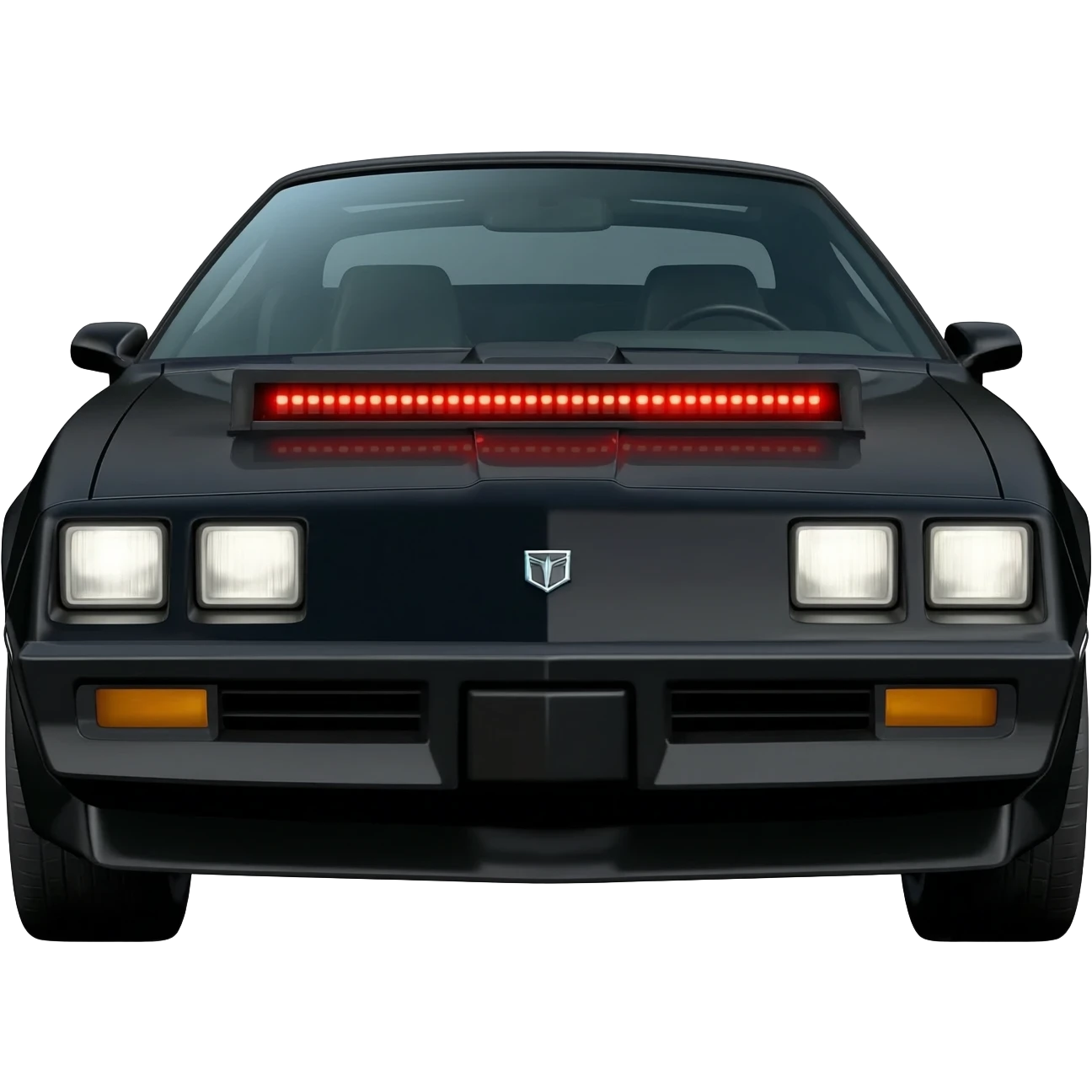K.I.T.T. the black Trans Am from the Knight Rider TV show with a scanner bar of red lights on the front of the hood in-between the headlights emoji