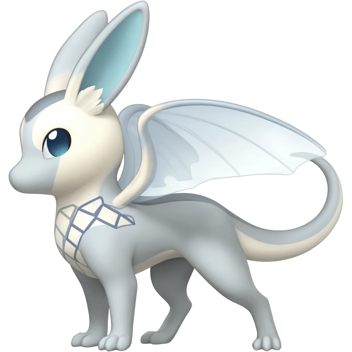 Cute realistic albino Minccino-Lykoi-Emolga-Pachirisu-Zangoose-fusion-hybrid-animal-Fakémon-creature, full body, thin long sleek scaly tail, intricate markings emoji