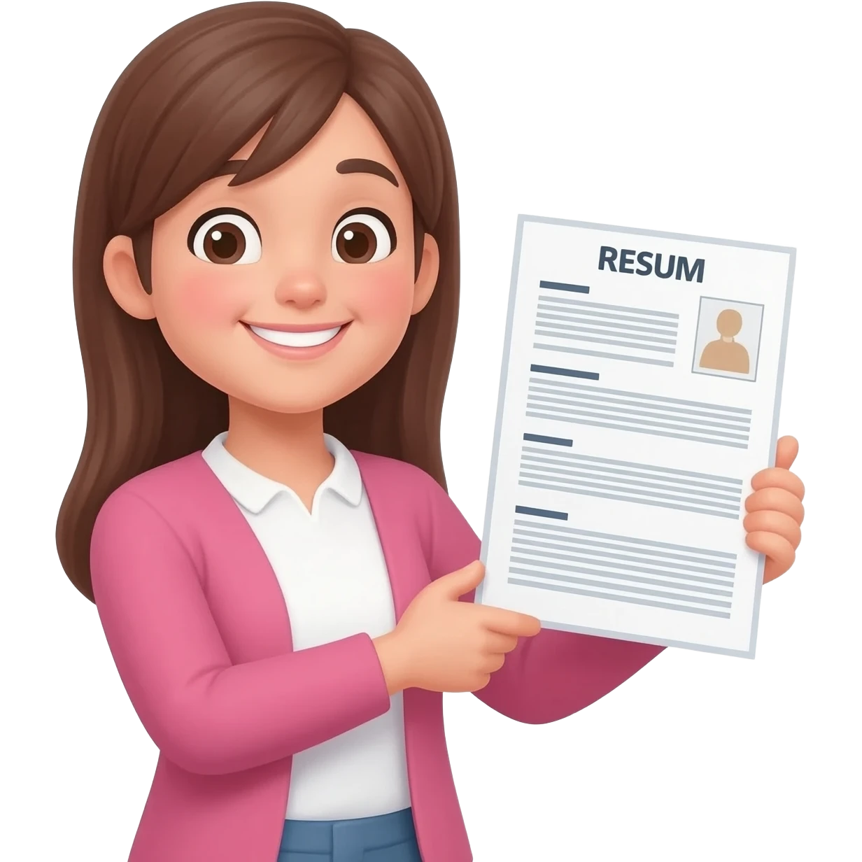 happy confident girl with resume emoji