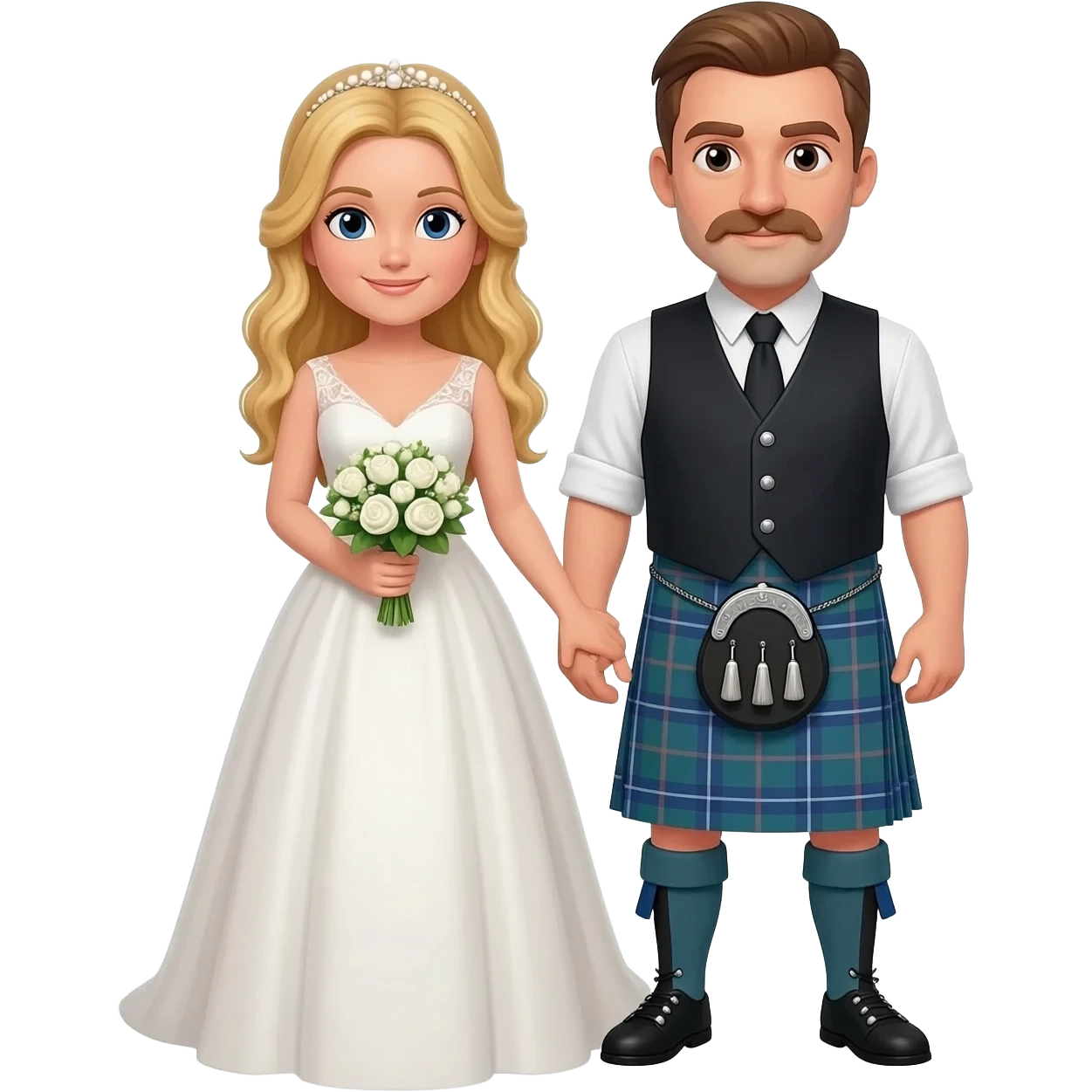 bride with blond hair beside a man in a kilt emoji