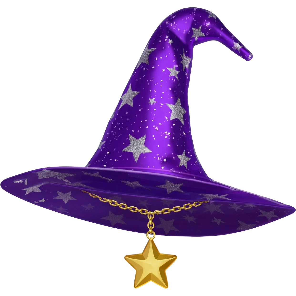 A wizard hat, Puple color and star Pattern, with starlight shape pendant emoji