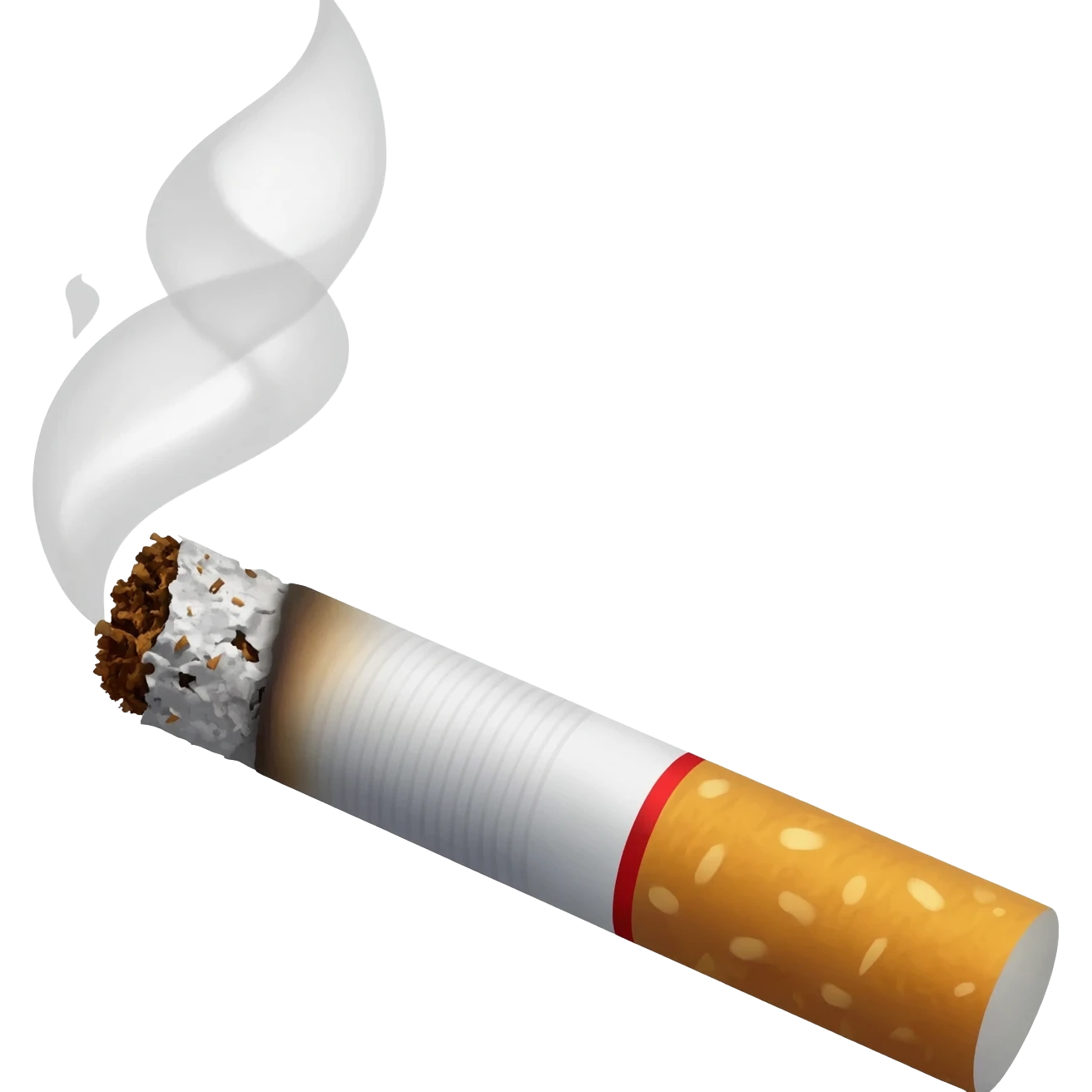 Cigarette and smoke coming out of the white end not the other end and it should also be titled and slanting with smoke emoji