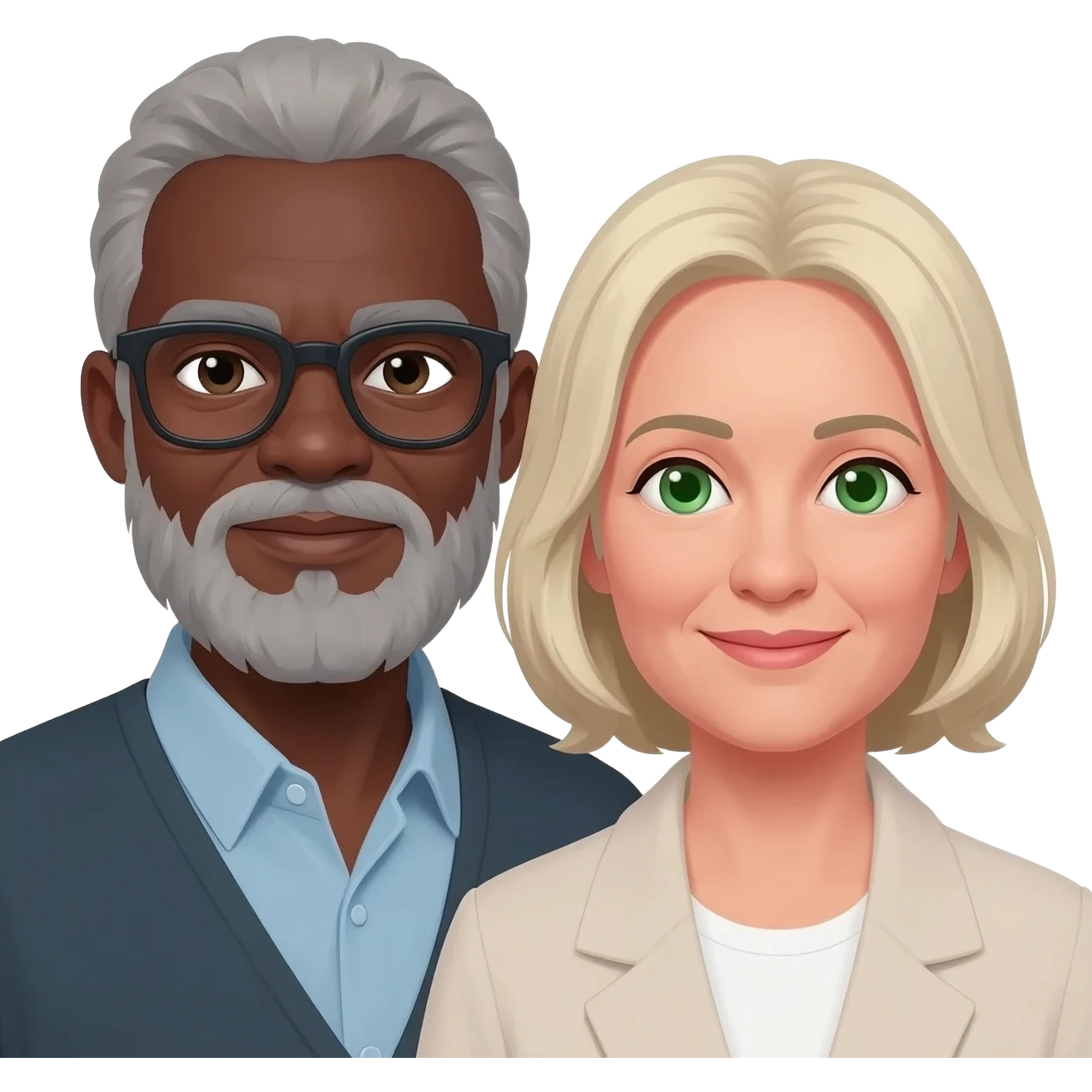 Older couple Black man grey beard and glasses  white woman with green eyes and blonde hair emoji