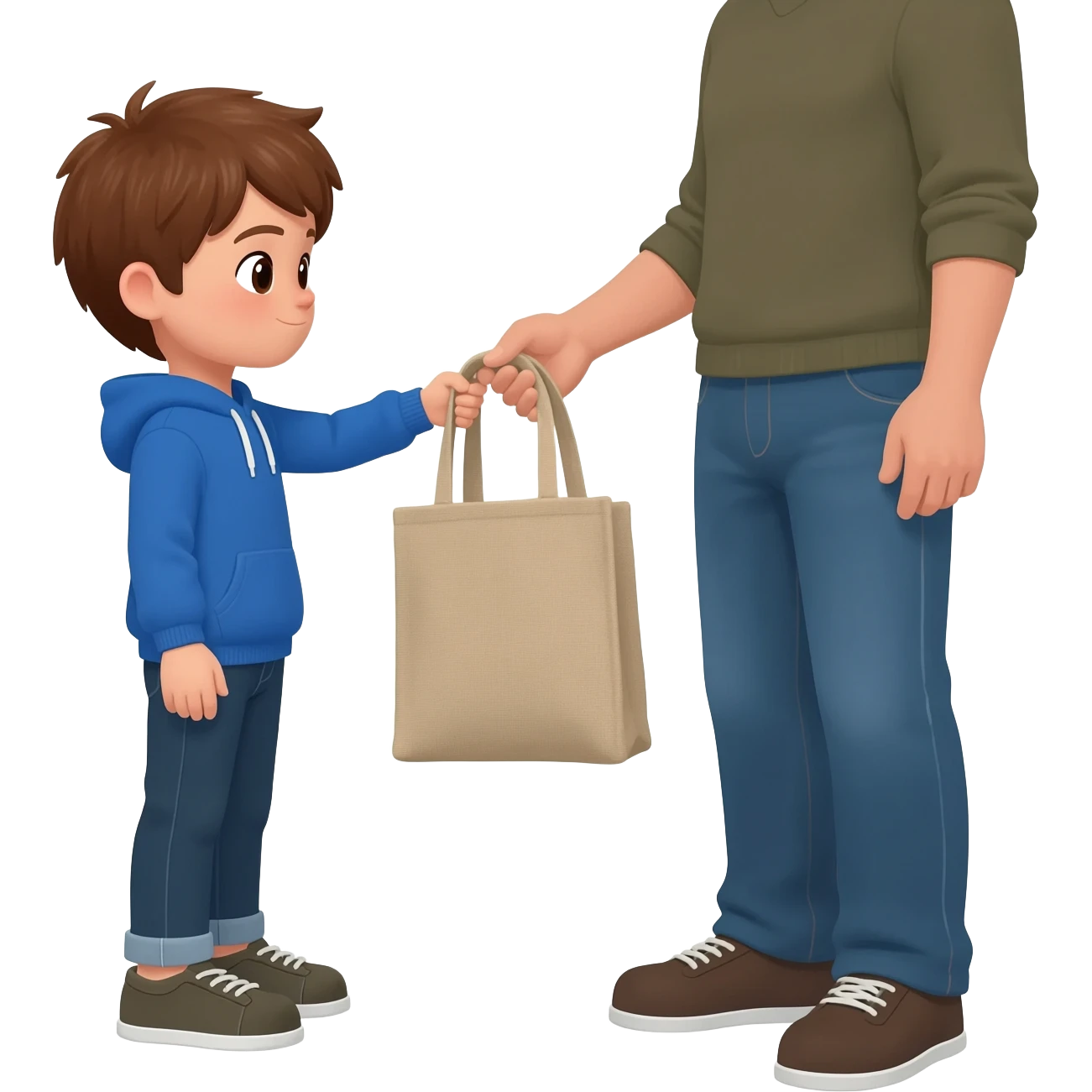 нарисуй как парень забирает мешок у отца  emoji