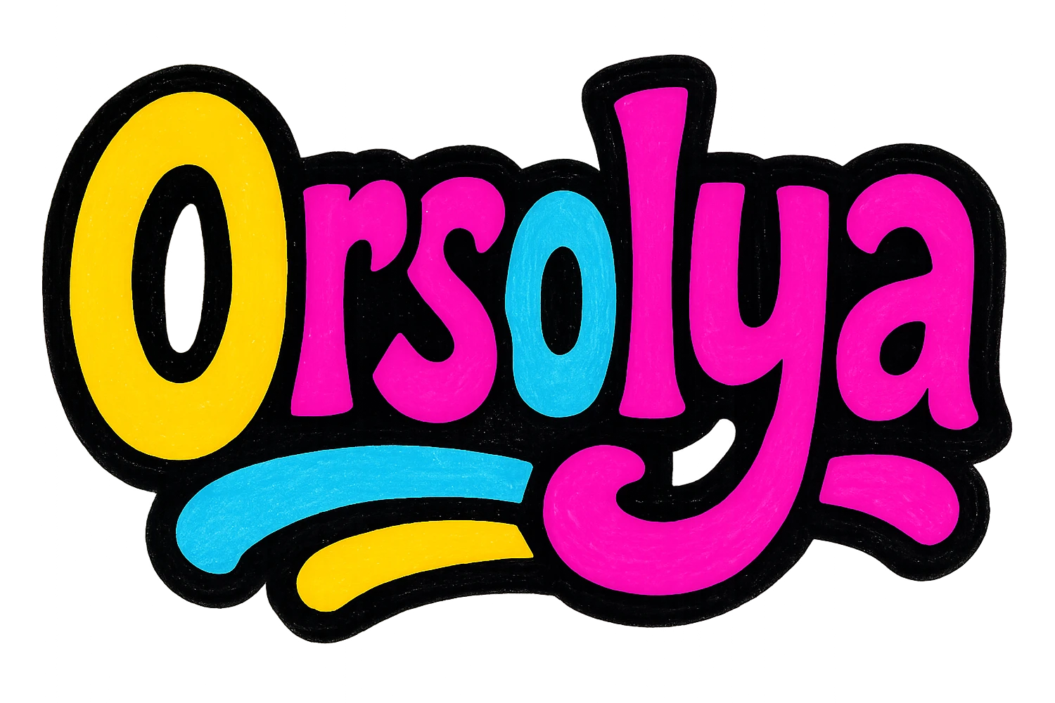 modern colorful gradient typography of the name Orsolya with dark outline, transparent background, in the style of sample images emoji