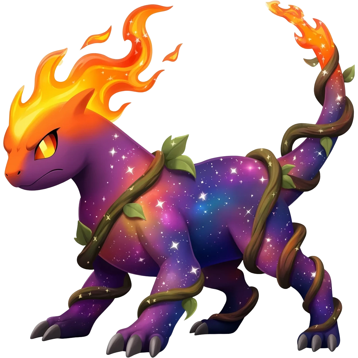 Elemental Forty Fiery Sparky Fierce Colorful Gradient Sparkly Nebular Starry Flaming Viney Vinal Dusky Aurorus-Amaura-Auroras-Pokémon-Fakémon-creature emoji