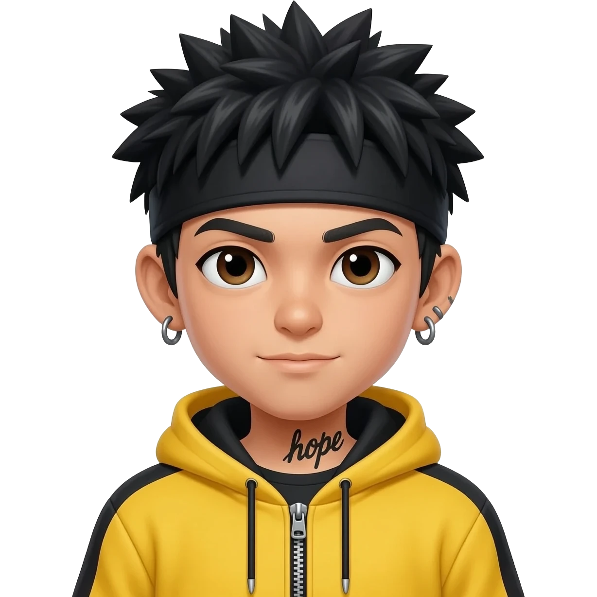 boy japan spiky hair yello black hoodie zip skullcap wear piercings tatto "hope" emoji