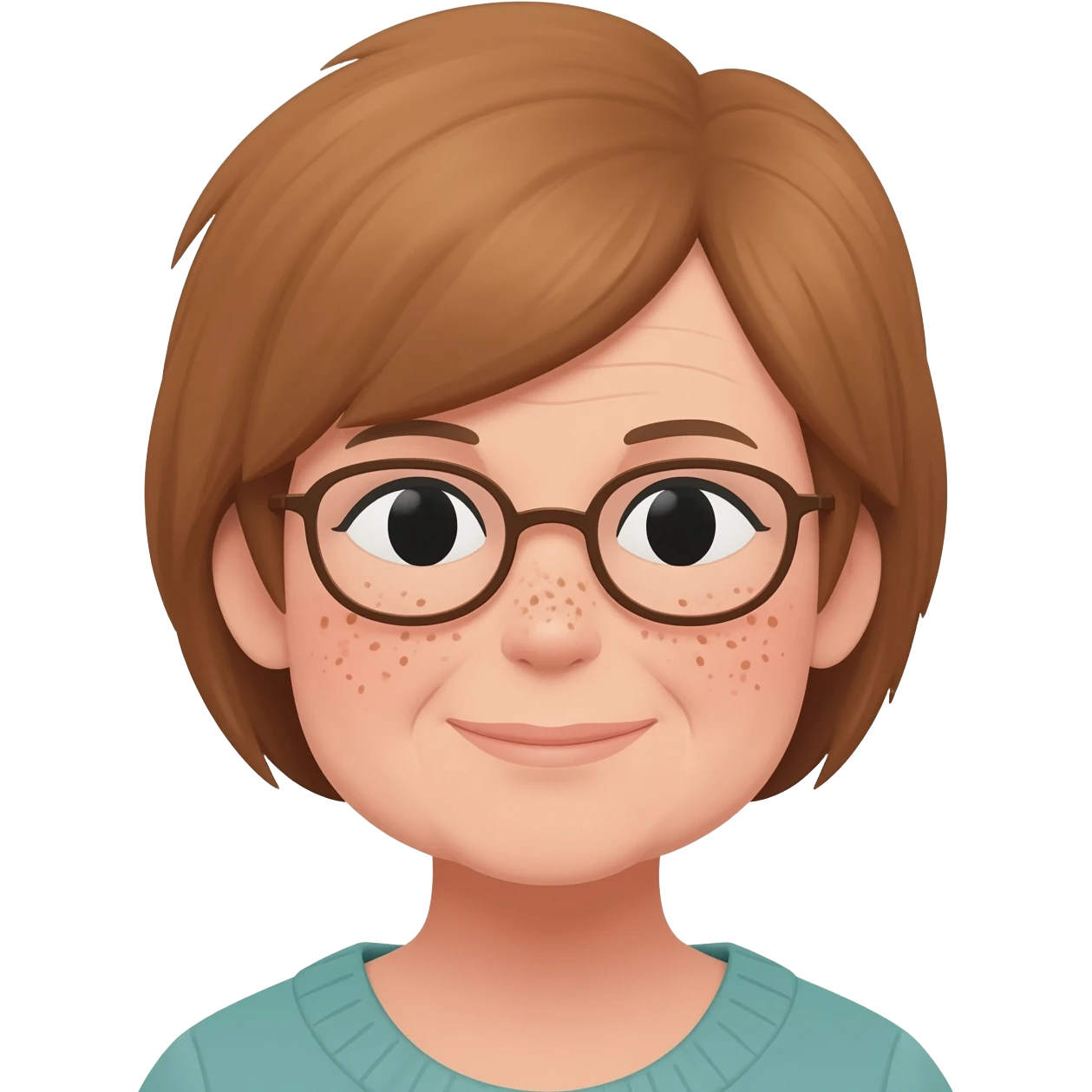 grandma, short hair, tan, brown hair, glasses, freckles emoji