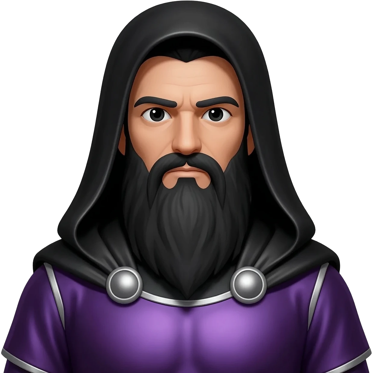 Pluto from Roman Mythology with black eyes, long black hair and beard, dark purple metallic tunic, black metallic cloak emoji