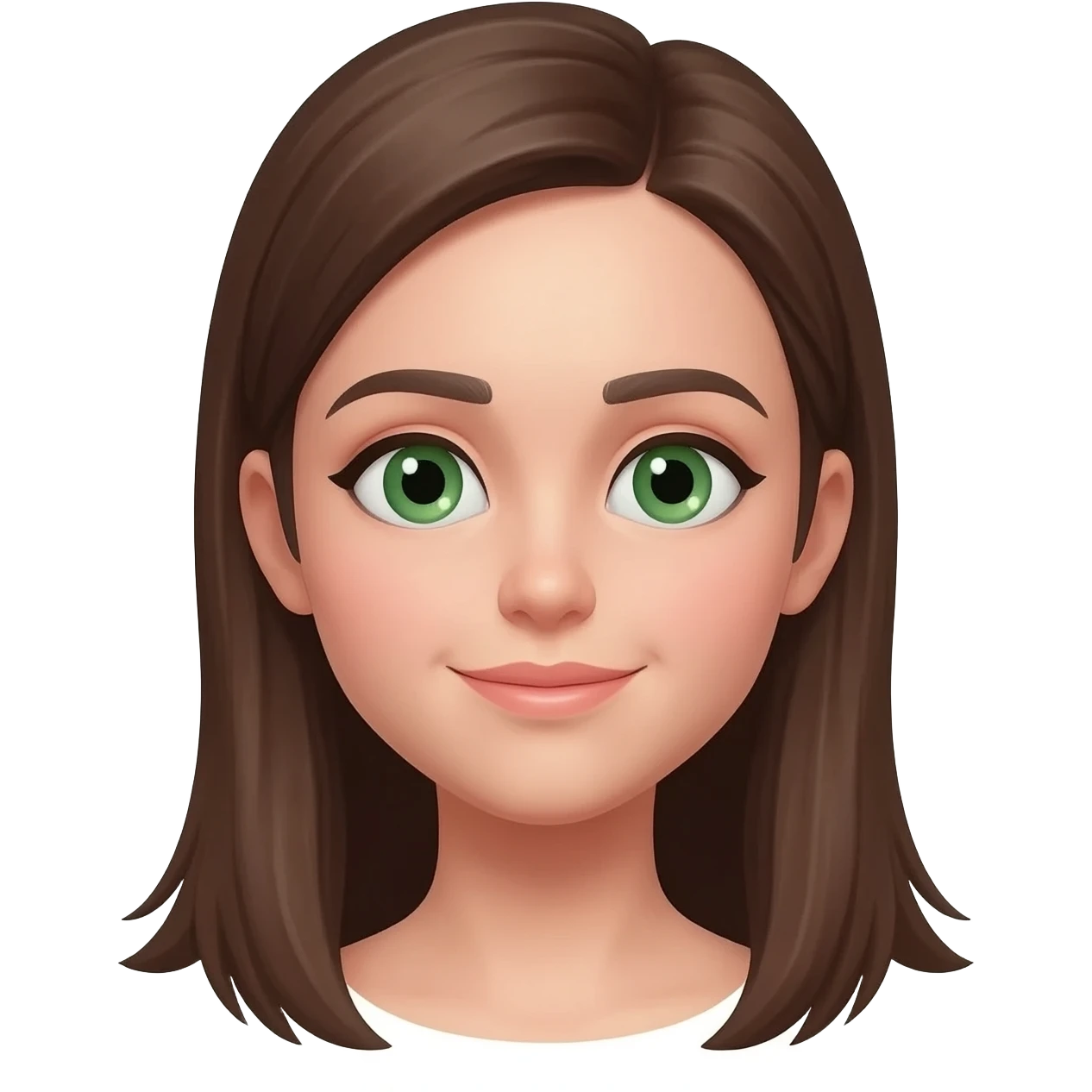 emoji de menina branca com cabelo liso castanho e olho verde emoji