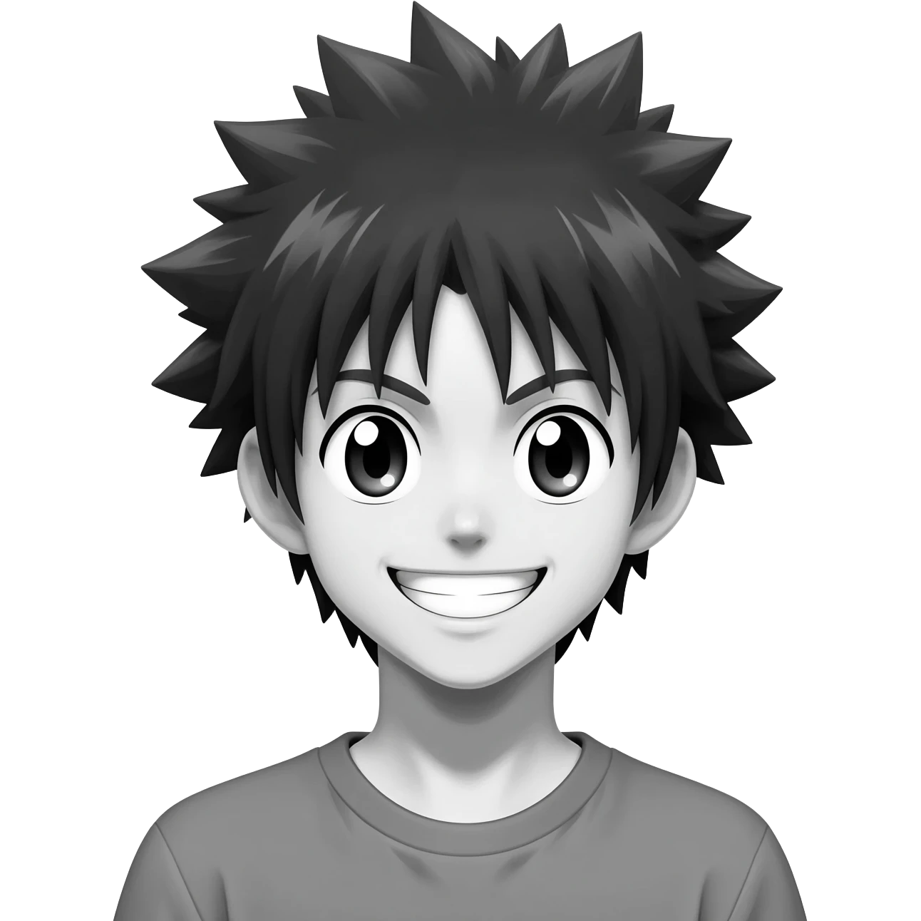 generate a black and white killua happy smail with a transparent background emoji
