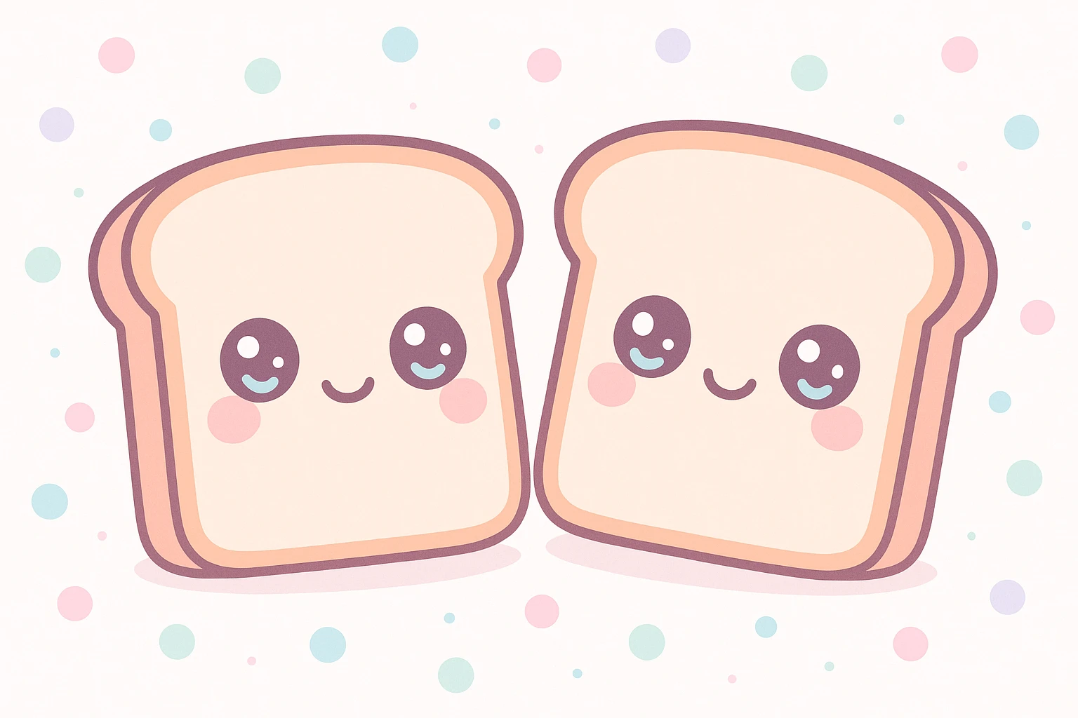 two slices of bread, kawaii style, cute faces emoji
