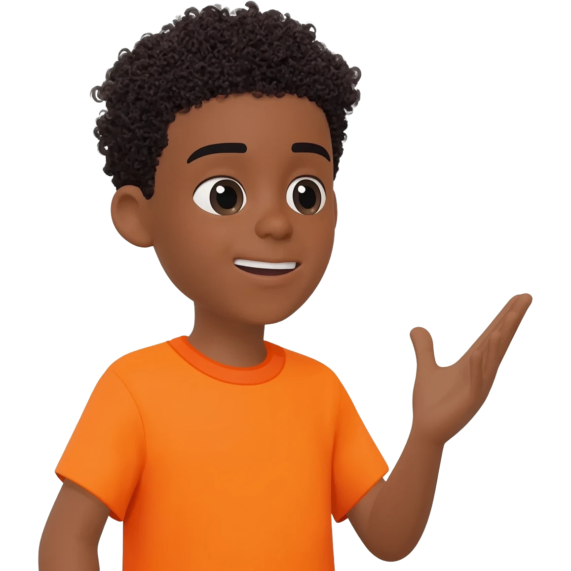 black boy curly hair orange shirt speech bubble emoji