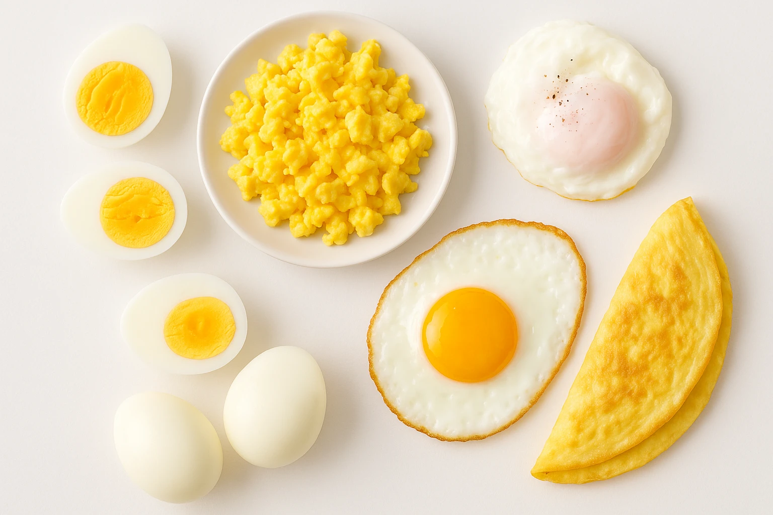 uova cotte in modo diverso in un clima pulito, viste dall'alto emoji