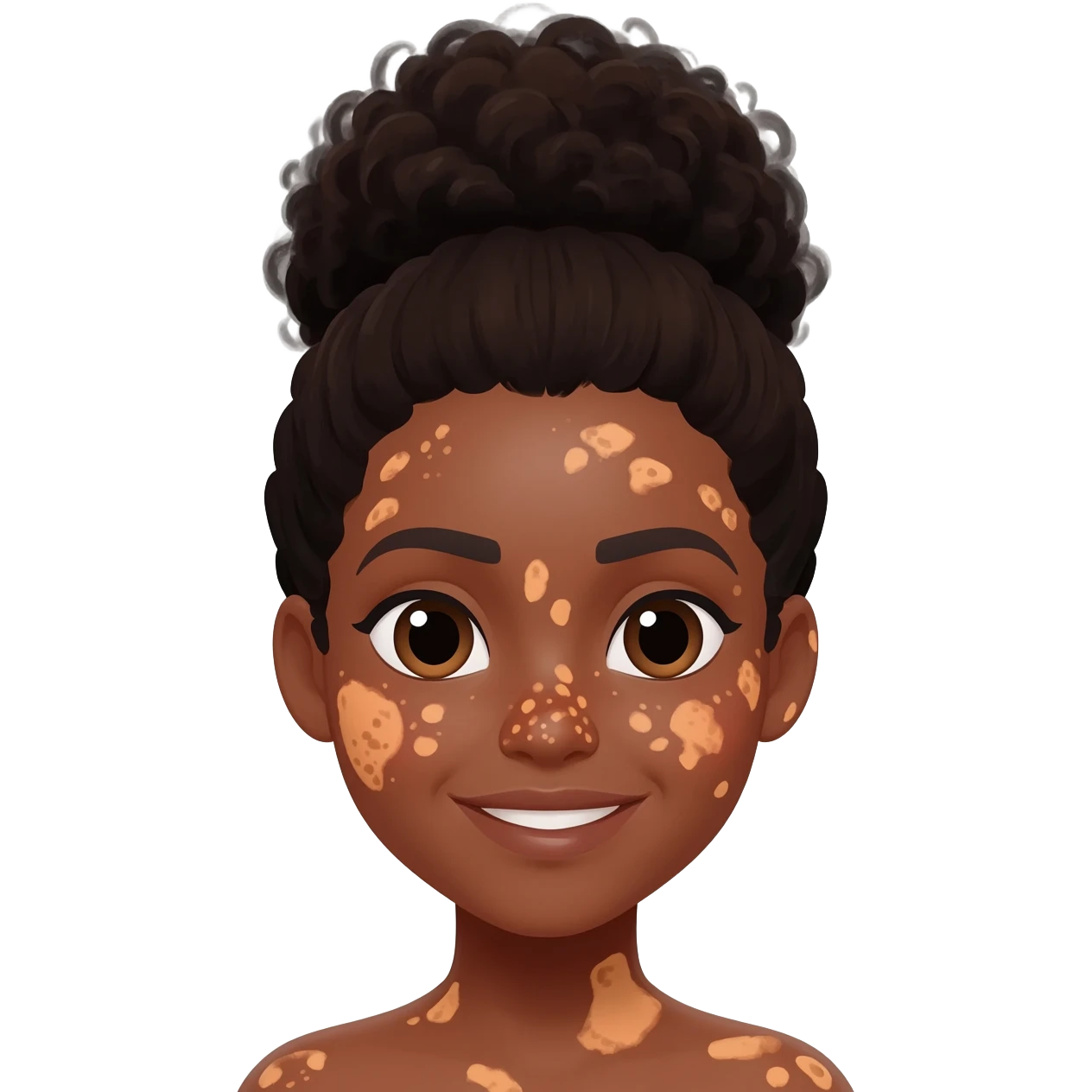 normal Black girl with afro bun and vitiligo skin emoji