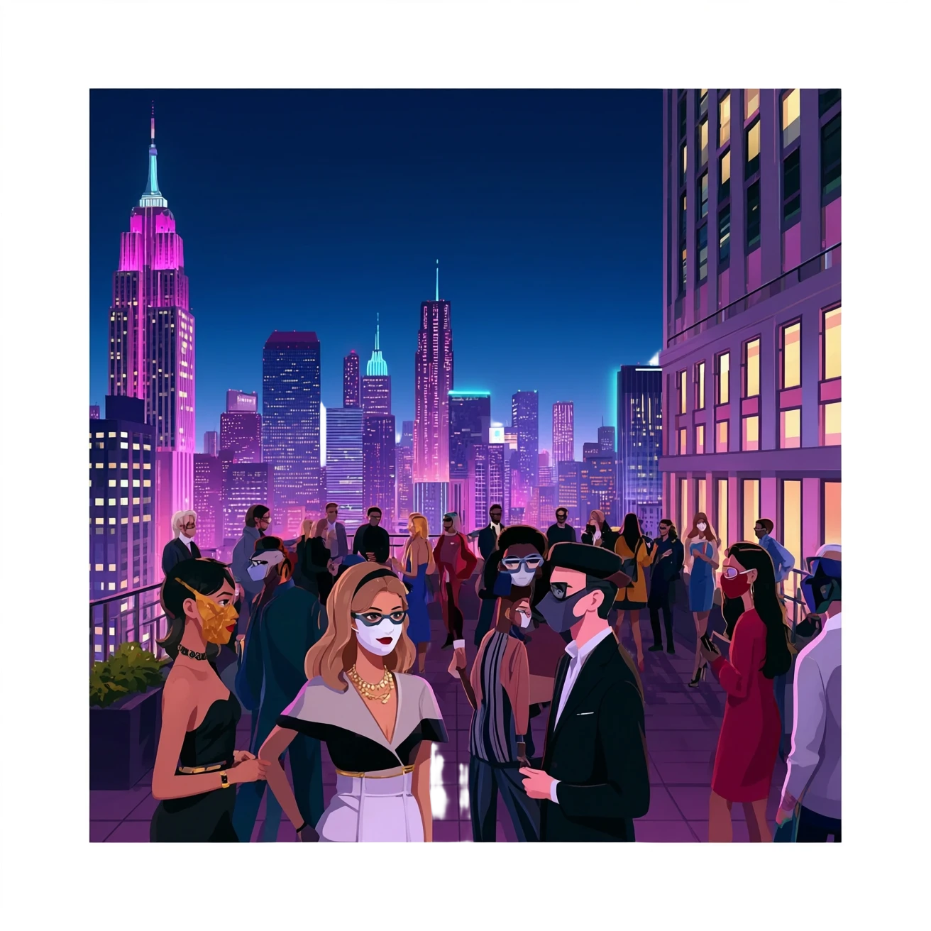 a huge party on the rooftop terrace of an upscale downtown hotel. The party was masquerade-themed, and the client would pay models to attend and mingle among the crowd. emoji