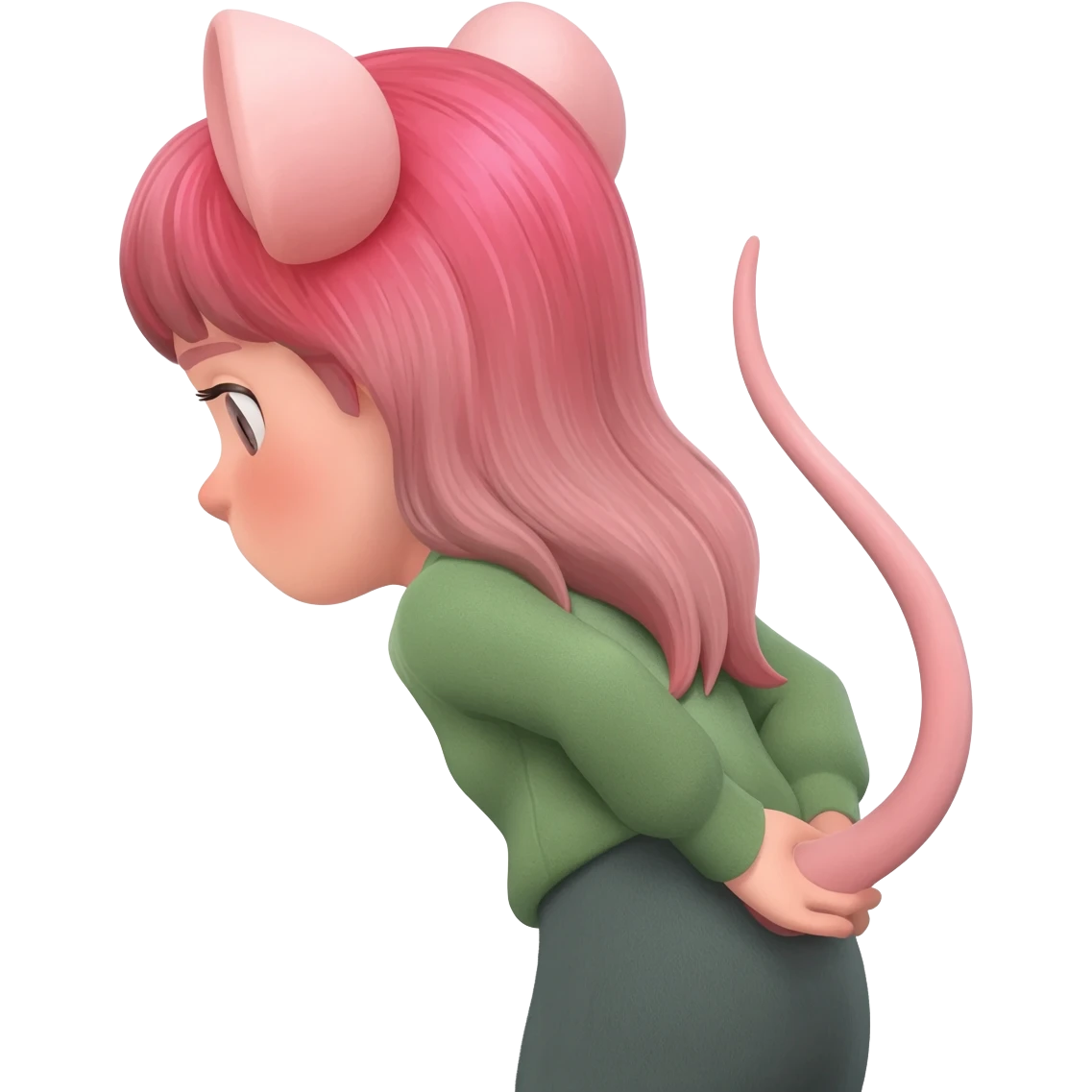 The girl with a bright head and rat ears, with a rat tail is backwards in half-turn emoji