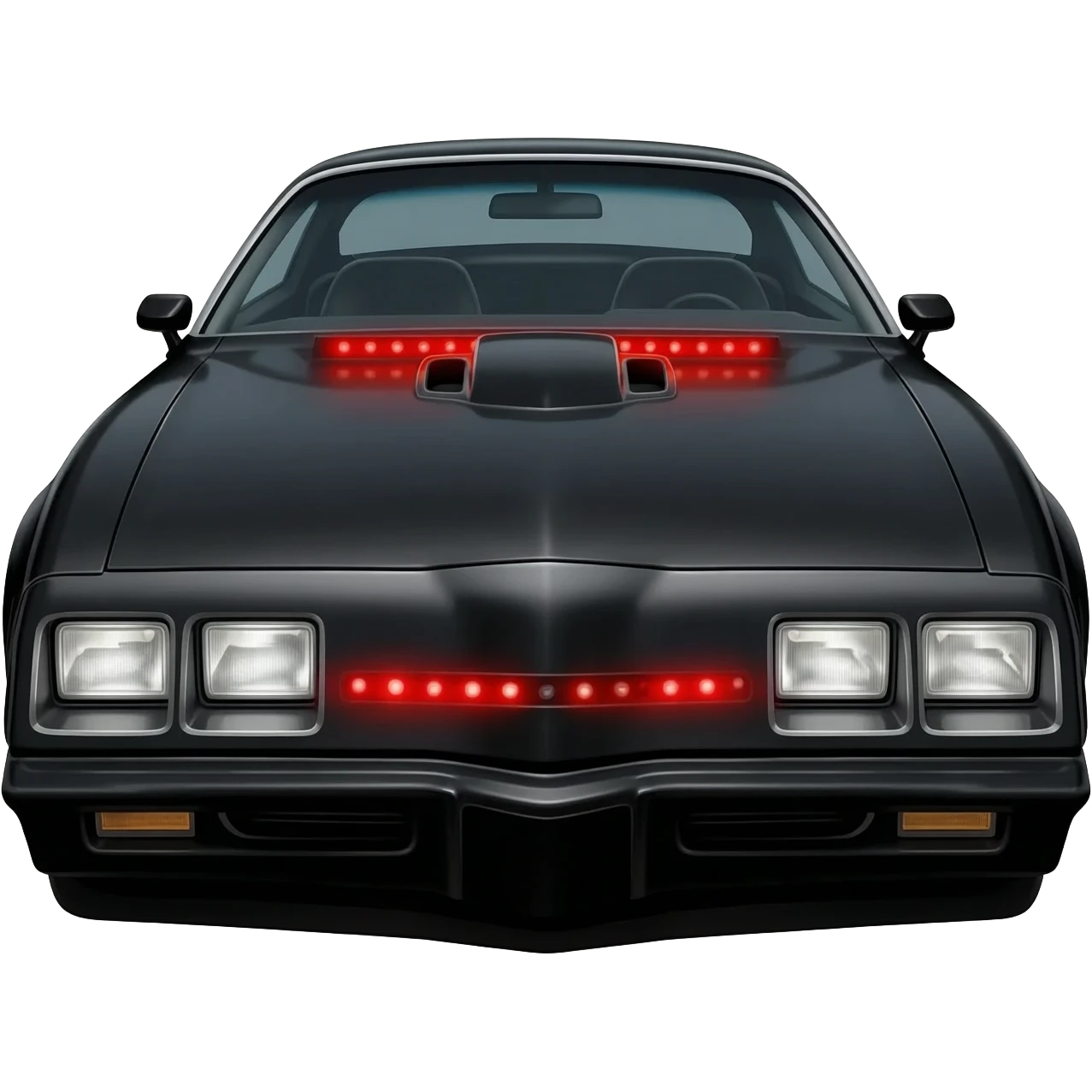 KITT the black Trans Am from the Knight Rider TV show with the scanner bar of red lights on the front of the hood in-between the headlights emoji