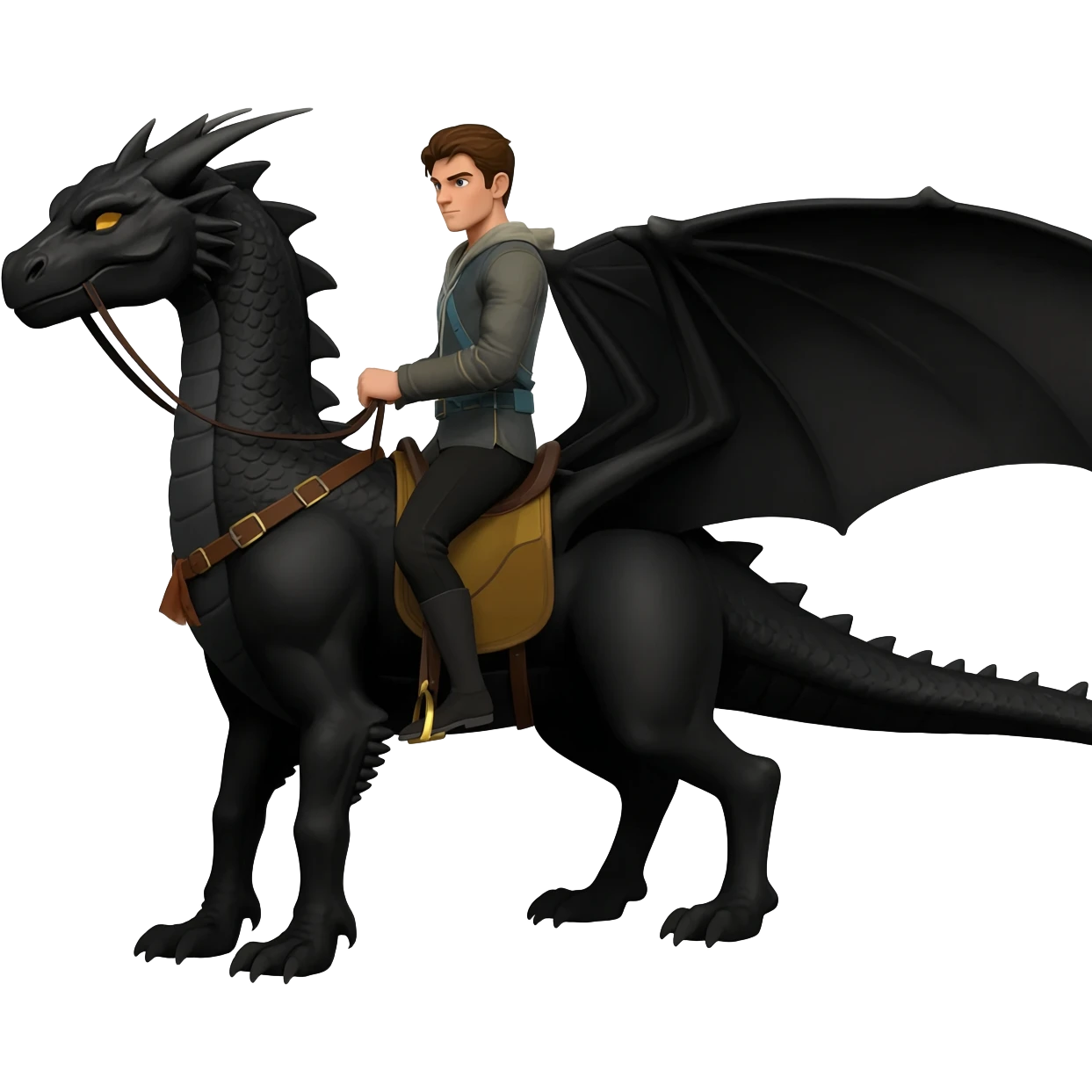 A human  Dragon Rider  on his black dragon emoji