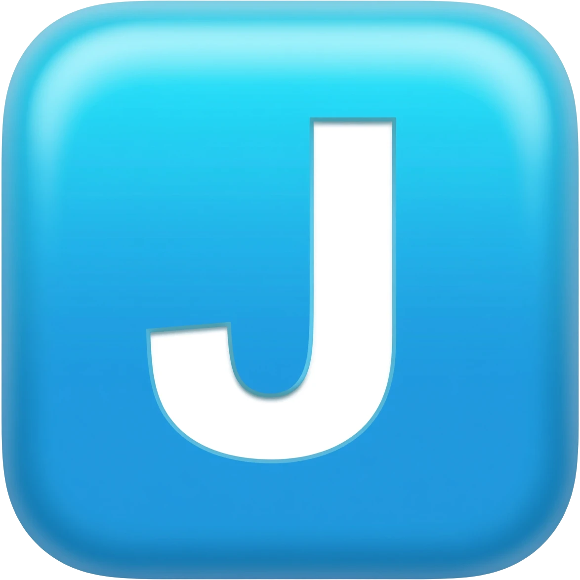 "3D premium,3D rounded-square icon in soft bleu with a beveled edge, bold serif white letter 'J'centered, strong specular highlights, inner glow, 1024x1024, png" emoji