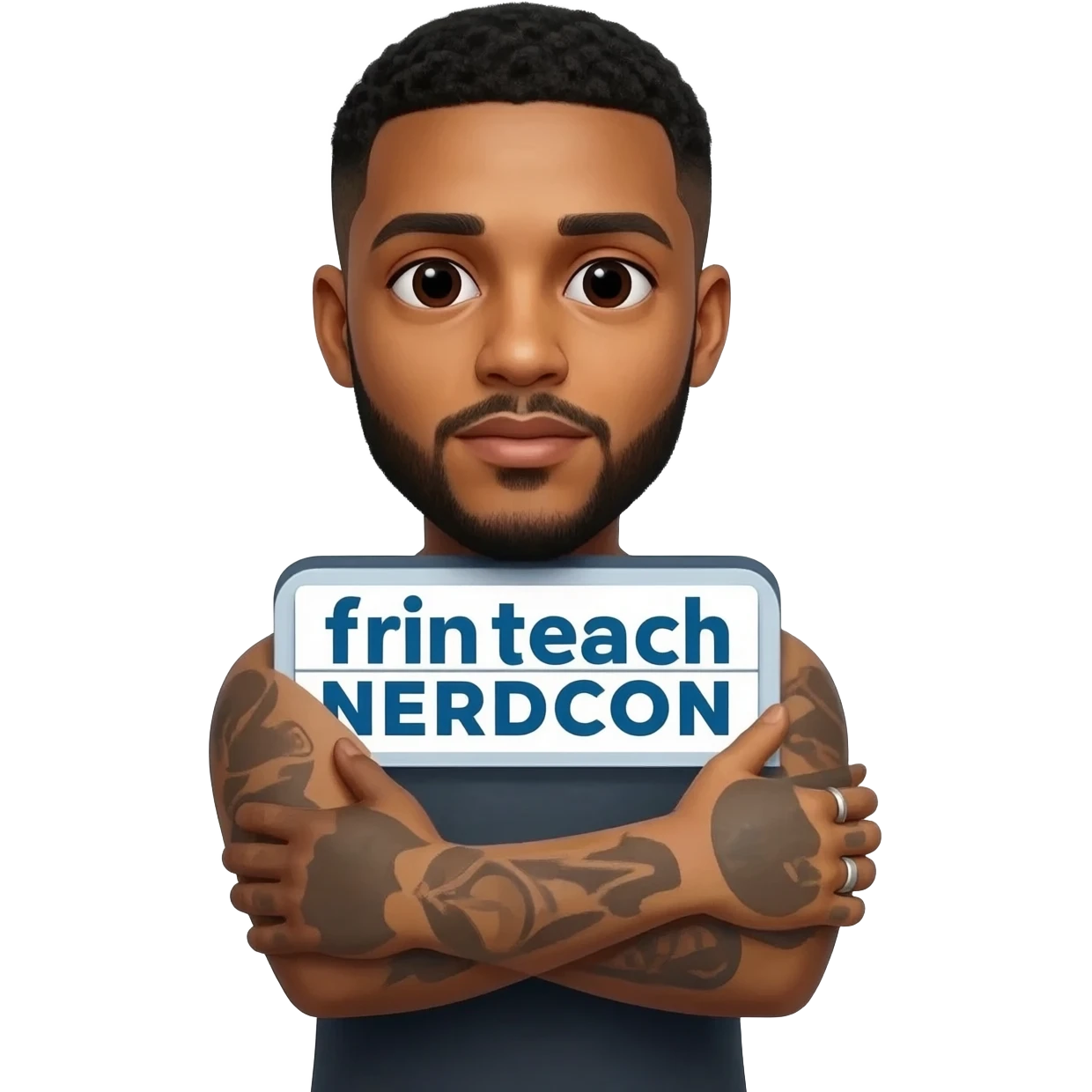 can you make me an image of bad bunny hugging the word "fintech nerdcon" emoji