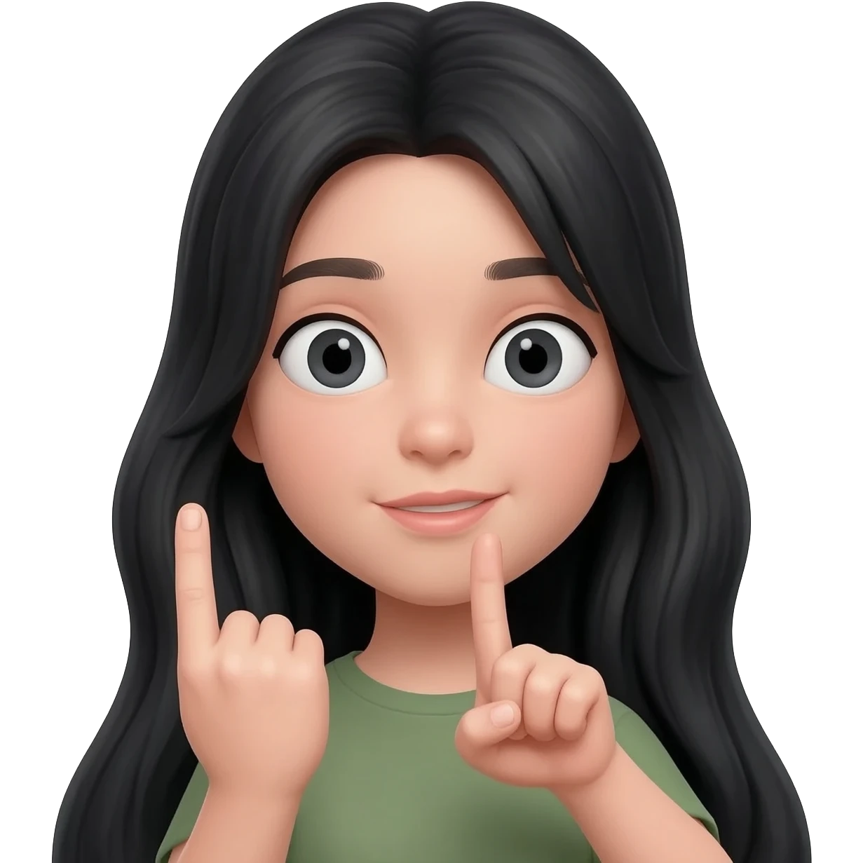 Chica con pelo negro largo haciendo con sus dos manos sacando un dedo de cada una, con un dedo enfrente del otro, ahora que simulé hacer 🙅🏻‍♀️ con los dedos por favor emoji