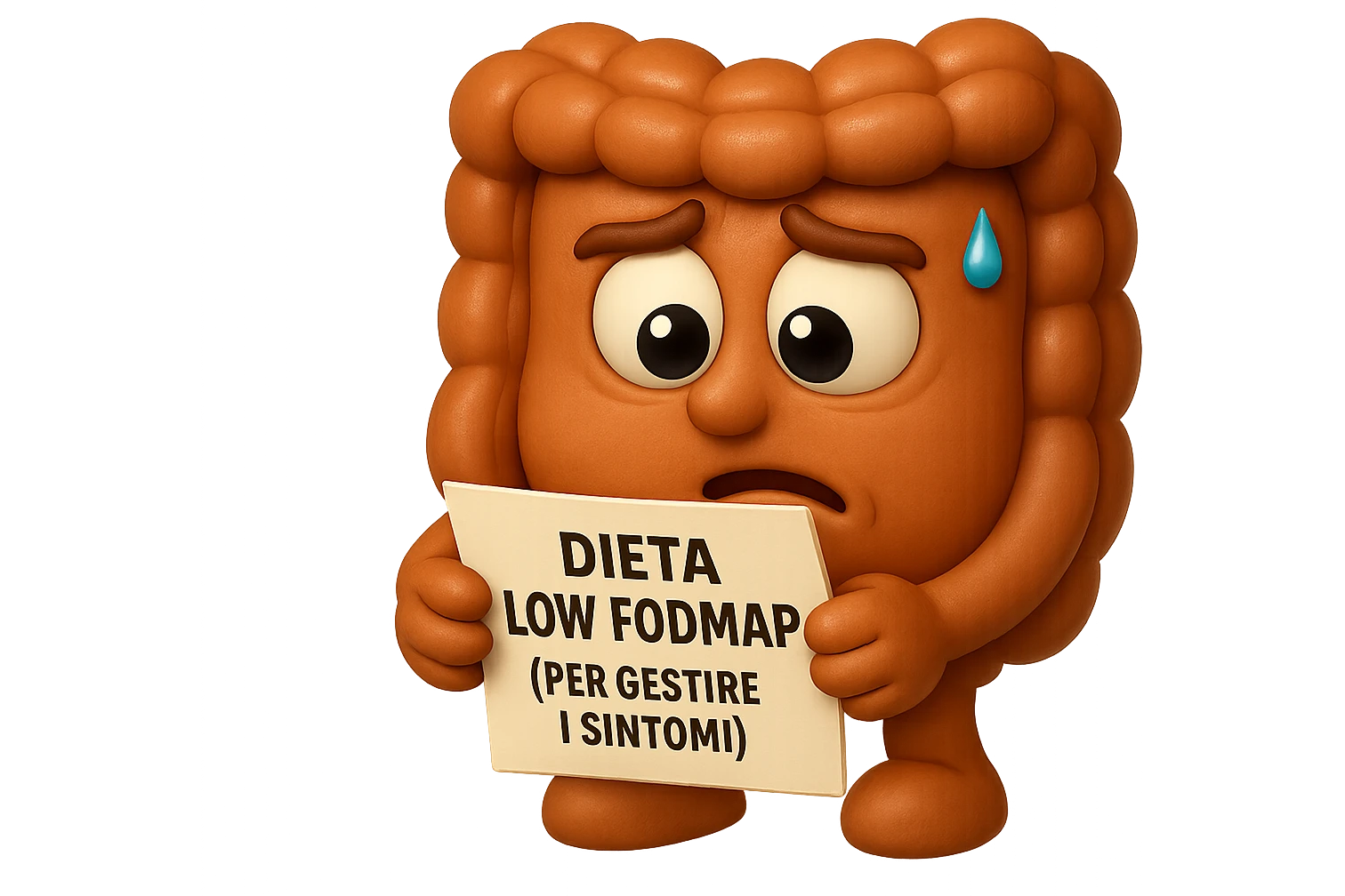 EMOJI STILE IPHONE DI UN INTESTINO UMANO ANATOMICO CHE GUARDA UN FOGLIO CON LA SCRITTA "DIETA LOW FODMAP (PER GESTIRE I SINTOMI)", FAGLI ANCHE LA PARTE BIANCA DEGLI OCCHI, NON SOLO LE PUPILLE, IPERREALISTICO 4K emoji