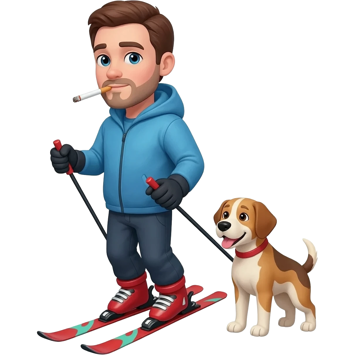 guy skiing with a dog and smoking cigarette emoji