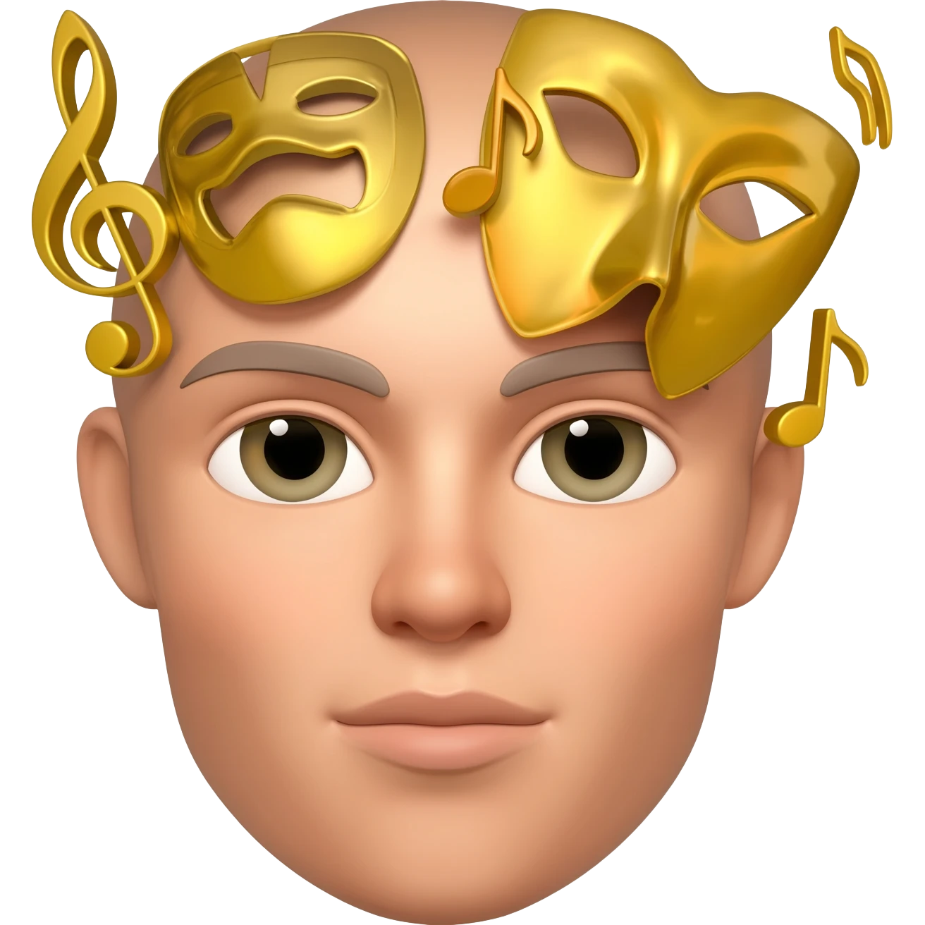 crea un emoji con notas musicales y mascaras de teatro de las de cara completa, en colores dorados emoji