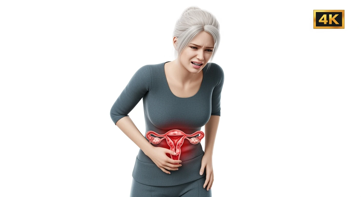 donna a figura intera con utero umano realistico in 3d in evidenza dolorante, espressione di dolore in volto, sfondo bianco, non farla computerizzata, ma iperrealistica 4k, sfondo bianco emoji