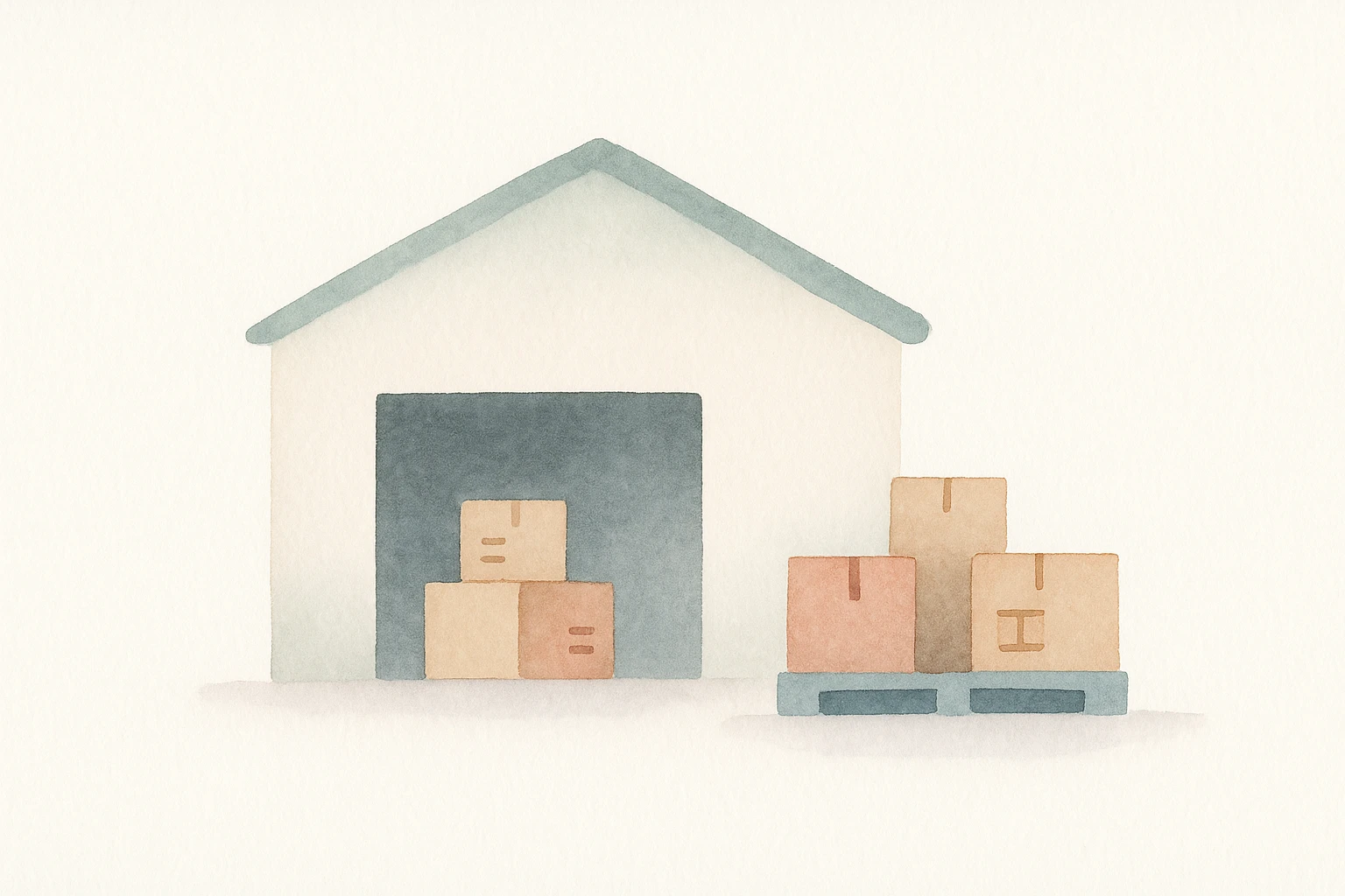 cargo warehouse, watercolor illustration style emoji