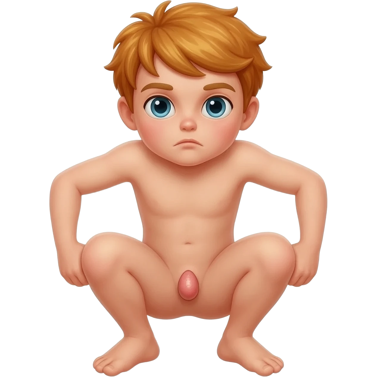 A naked boy squatting with an erection between his legs emoji