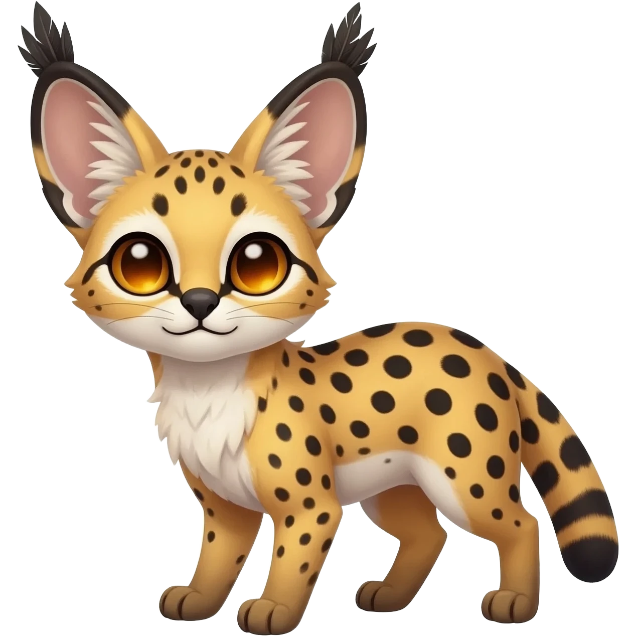 Big-eared big-eyed cute realistic animalistic feral digitigrade 4-legged anime-styled Meloetta-Furret-Sergal-Serval-hybrid-fusion-creature-animal, full body emoji
