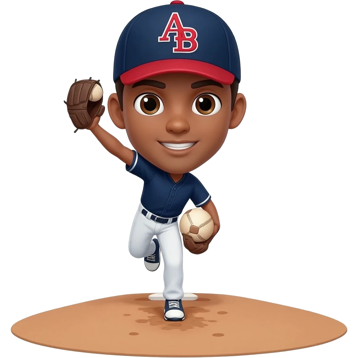 baseball pitcher navy and red With A&B on hat brown eyes emoji