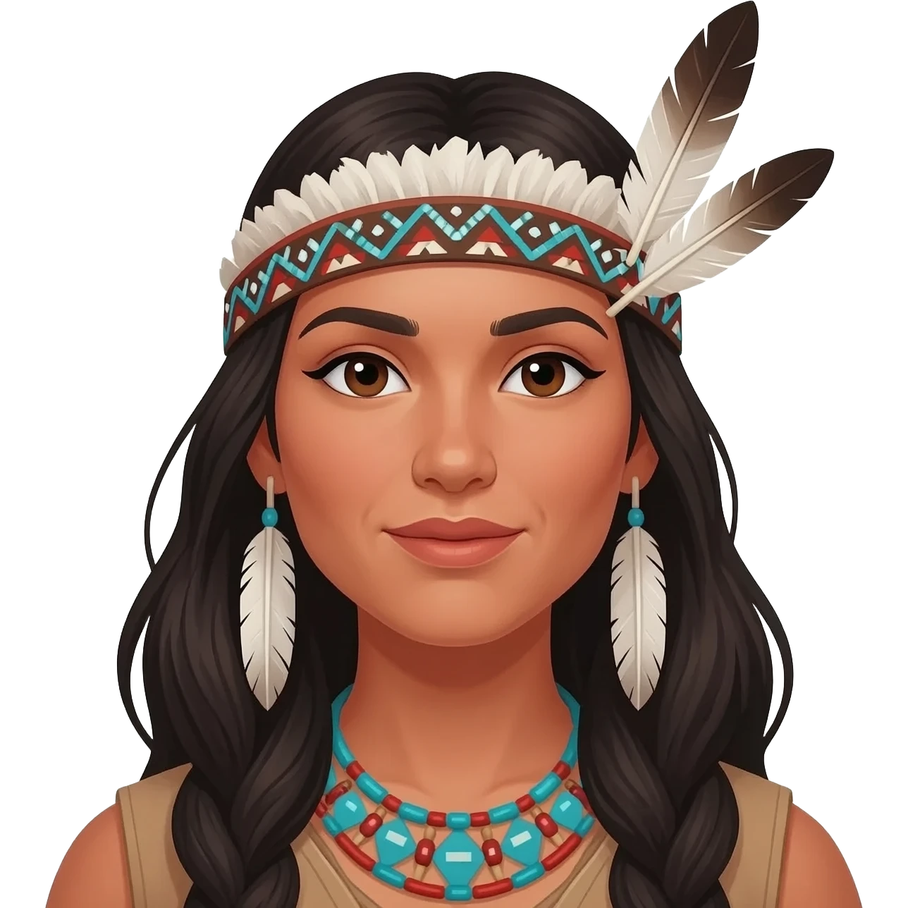 Uma índia dos cabelos grandes branca com traços de uma índia emoji