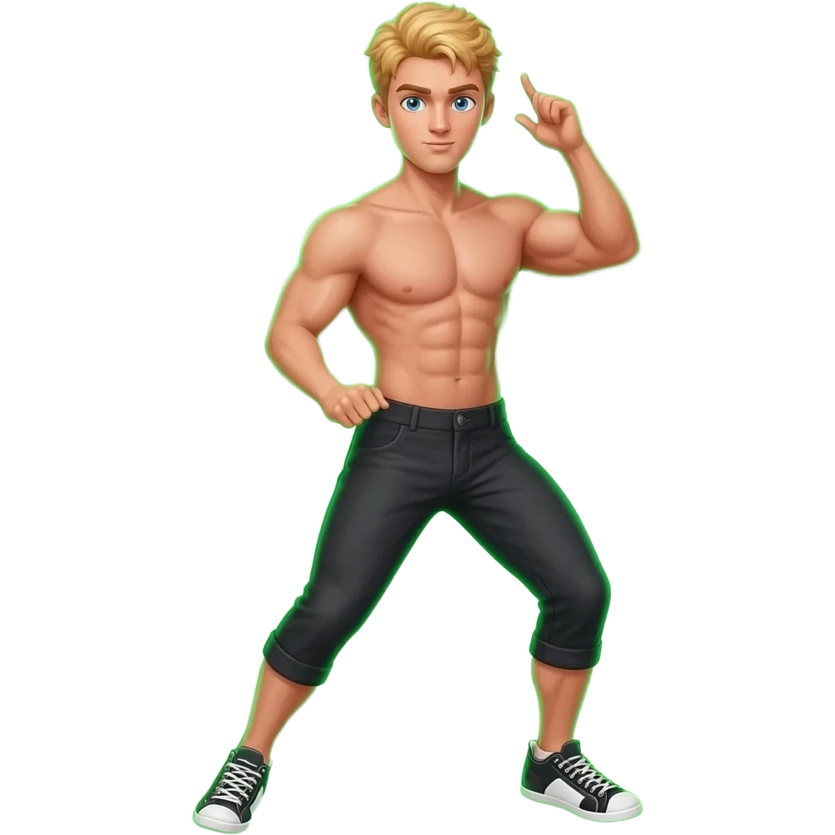 Blond muscular guy dancing and emiting green aura emoji