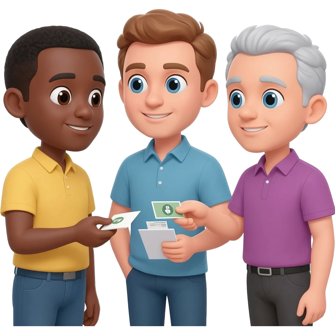 tres personas pagando renta solo hombres uno mereno y dos blanco emoji