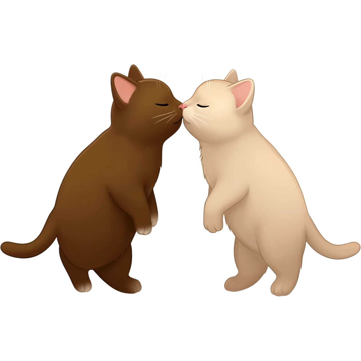 Realistic Brown and light beige cats are kissing emoji