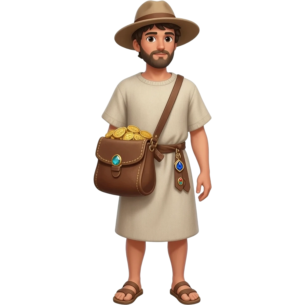  парень несет мешок с драгоценносями за спиной во весь рост времена древнего иерумалима  emoji