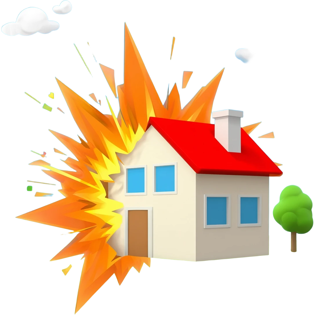 house explode with stuff emoji