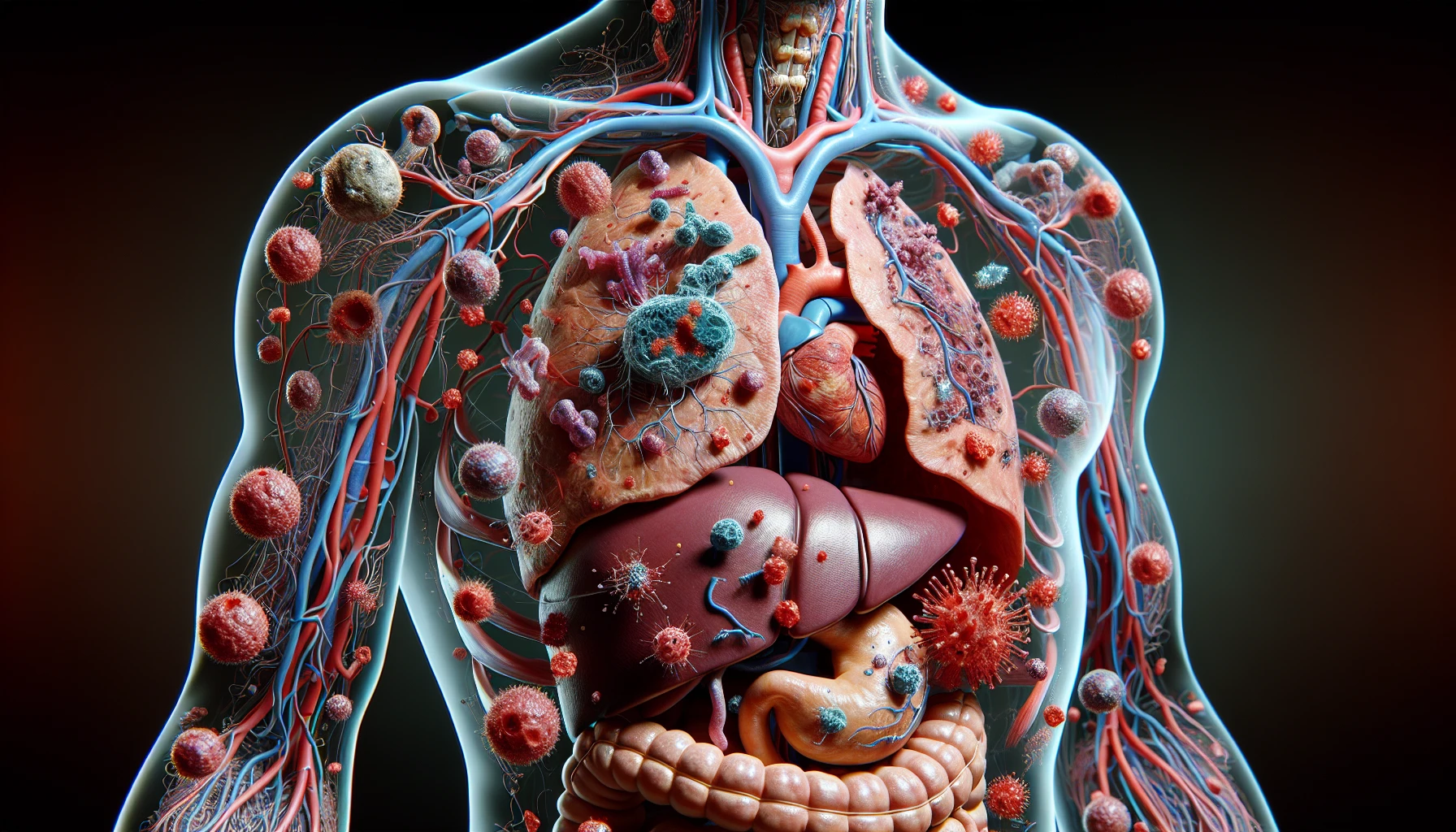 corpo umano anatomico che accumula tossine e virus e malattie nel corpo , iperrealistico 4k emoji