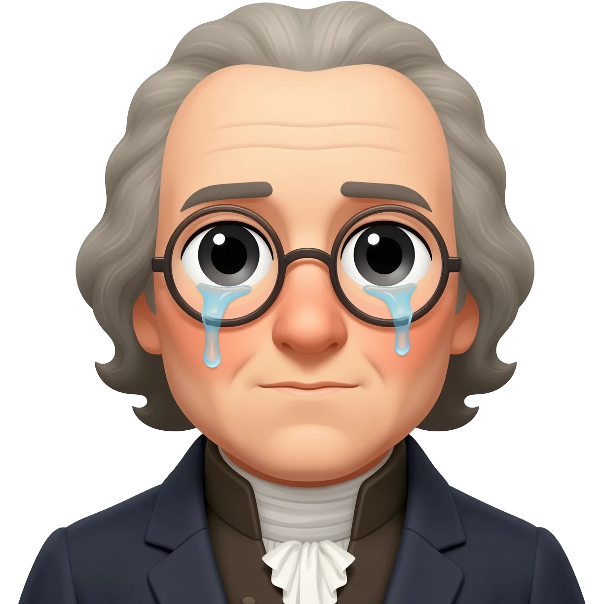 Benjamin Franklin with glasses but crying emoji