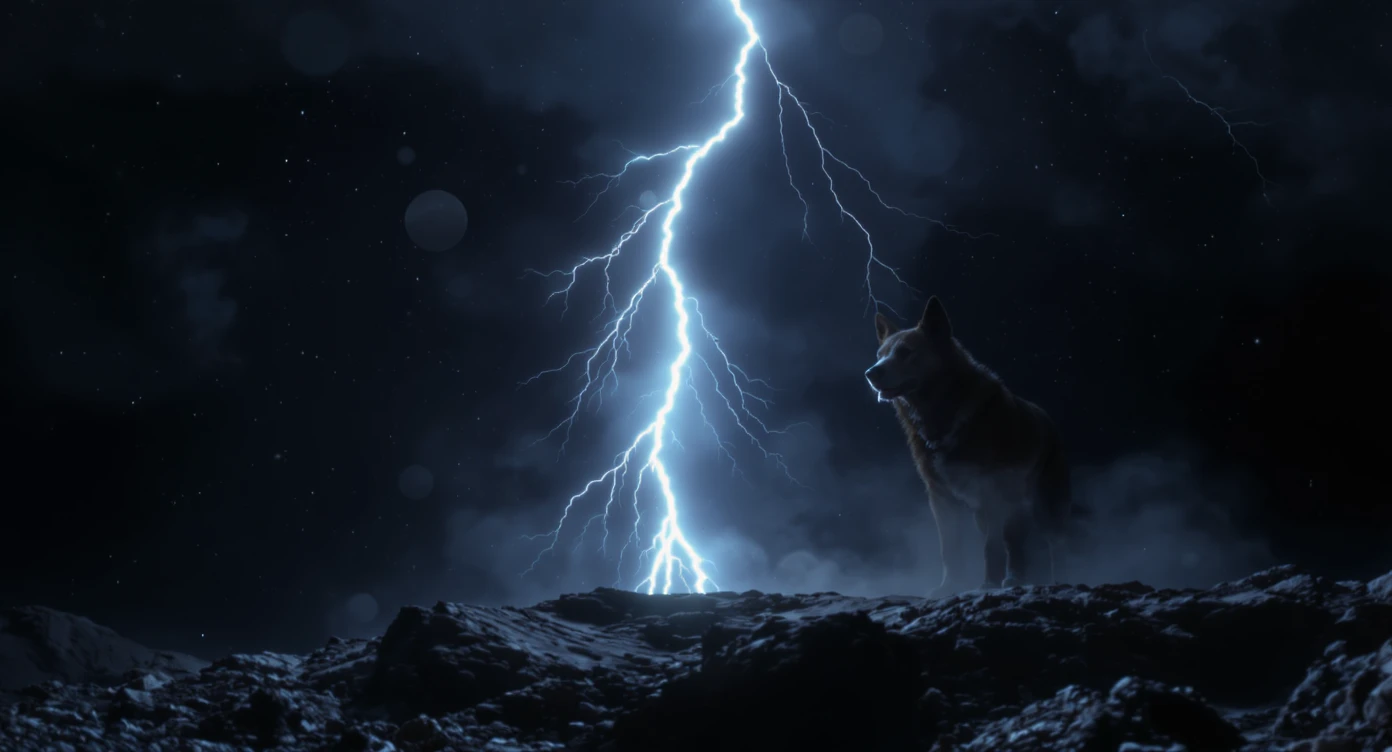 Cinematic still of a dog is in space, very detailed, cinematic lightning emoji