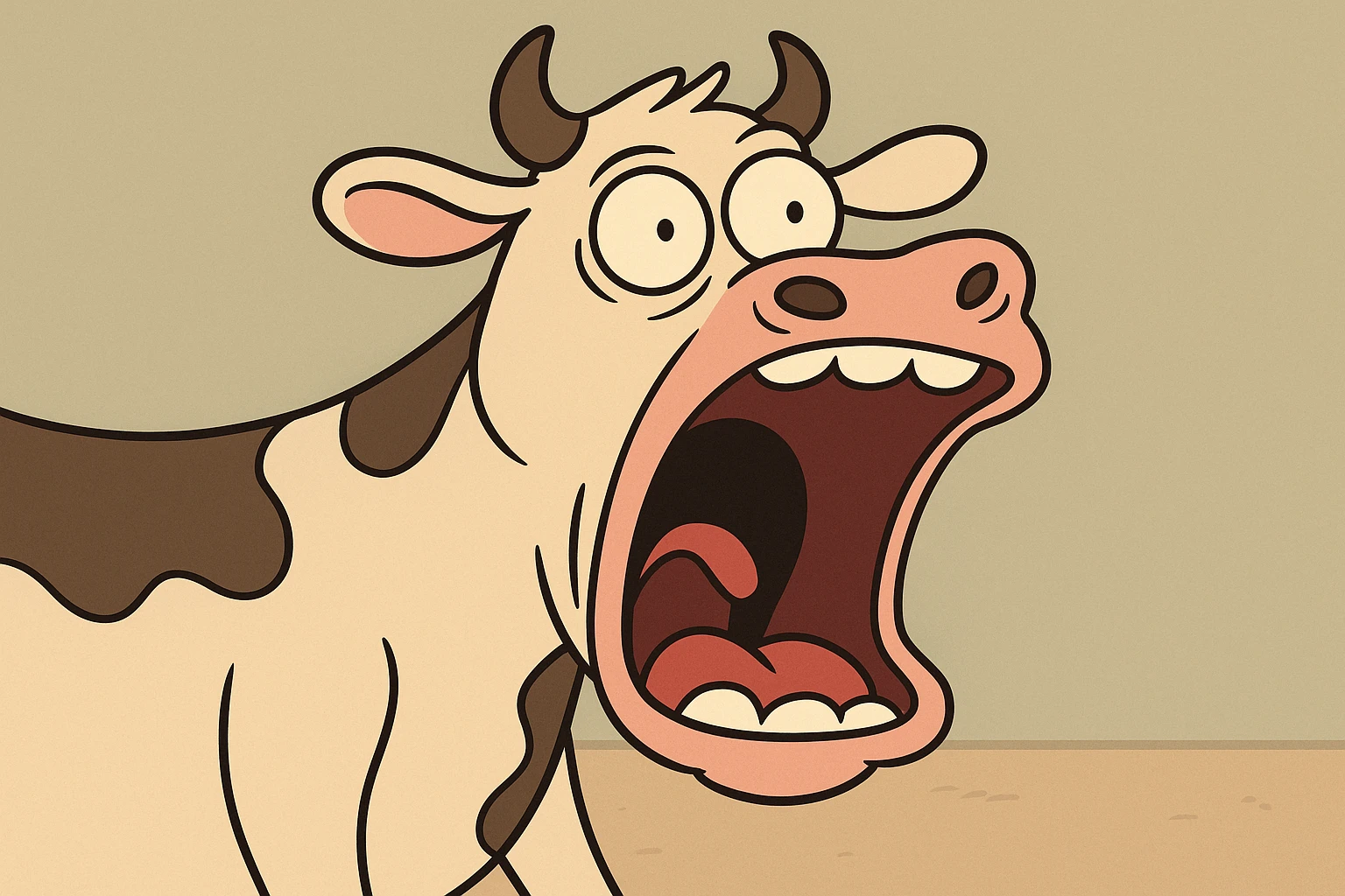 a cow screaming, exaggerated open mouth, comic style emoji
