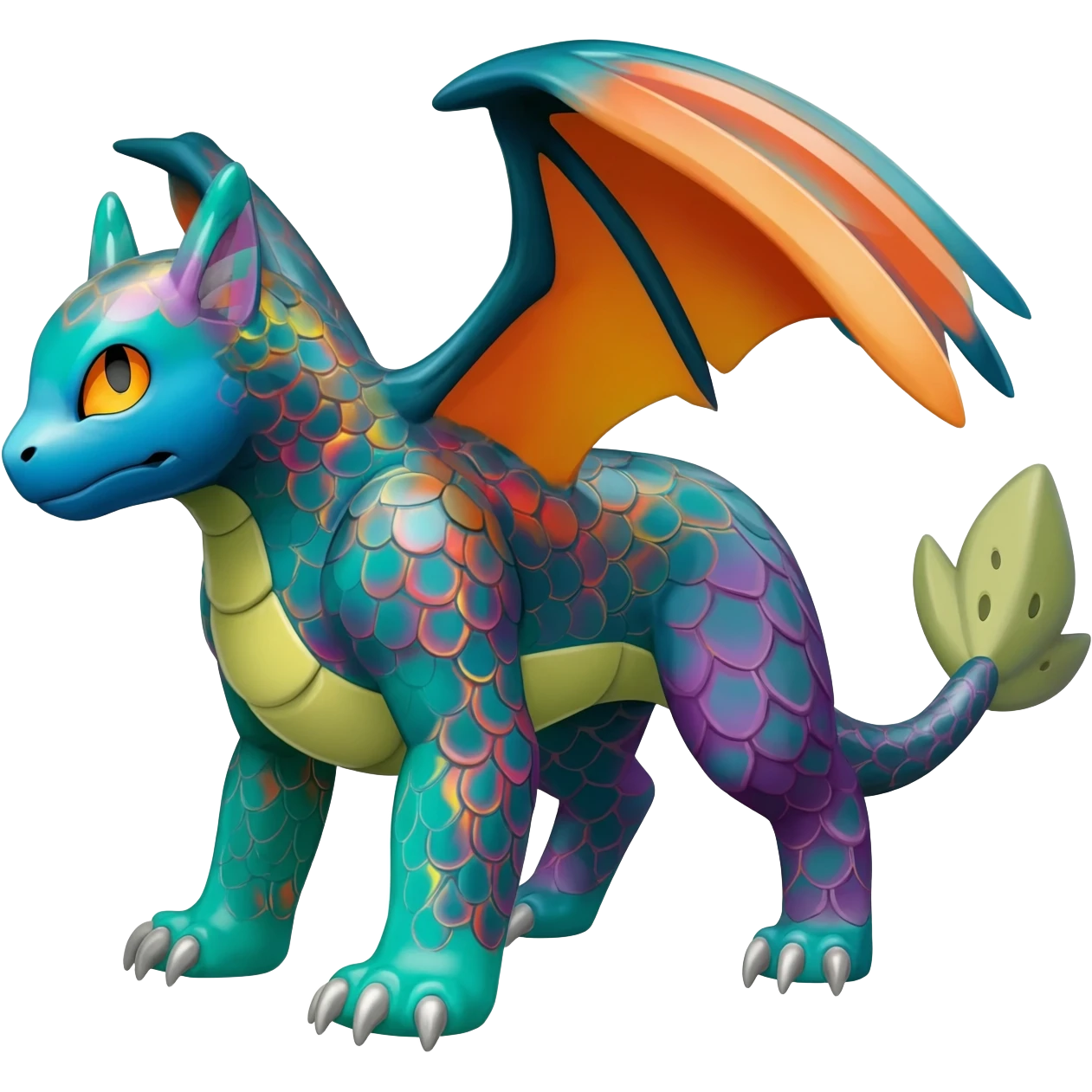 Spooky Colorful Scaley Shiny Liepard-Noivern-Litten-Sprigatito-Pokémon-fusion-creature (full body) emoji